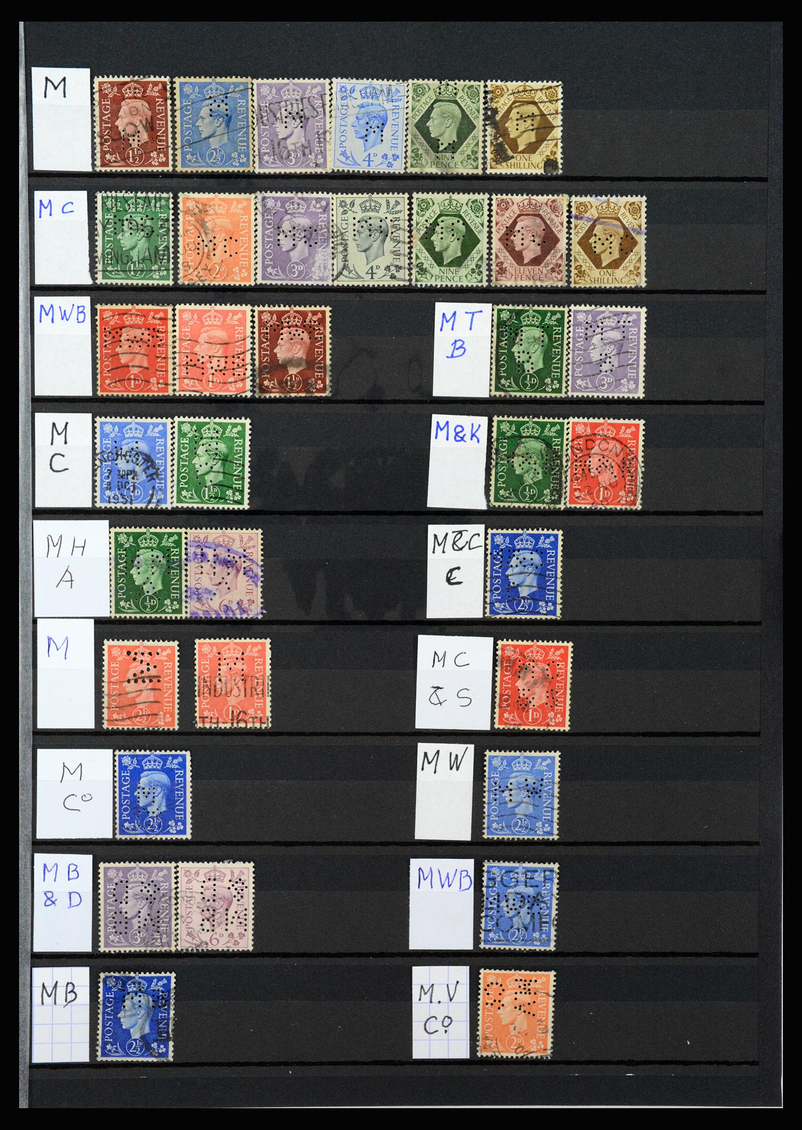 37248 017 - Postzegelverzameling 37248 Engeland perfins George VI 1936-1952.