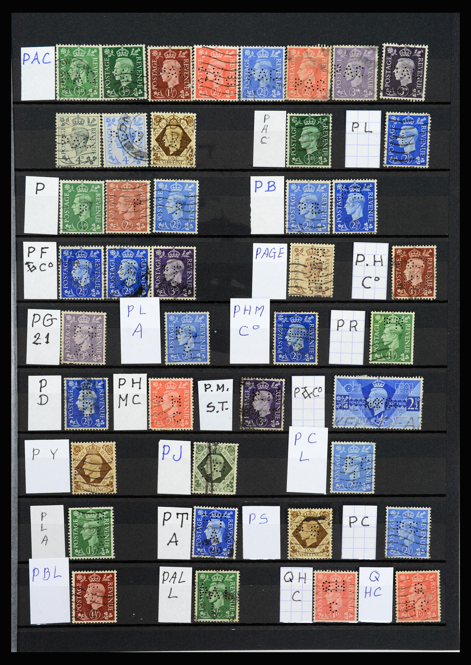 37248 019 - Postzegelverzameling 37248 Engeland perfins George VI 1936-1952.