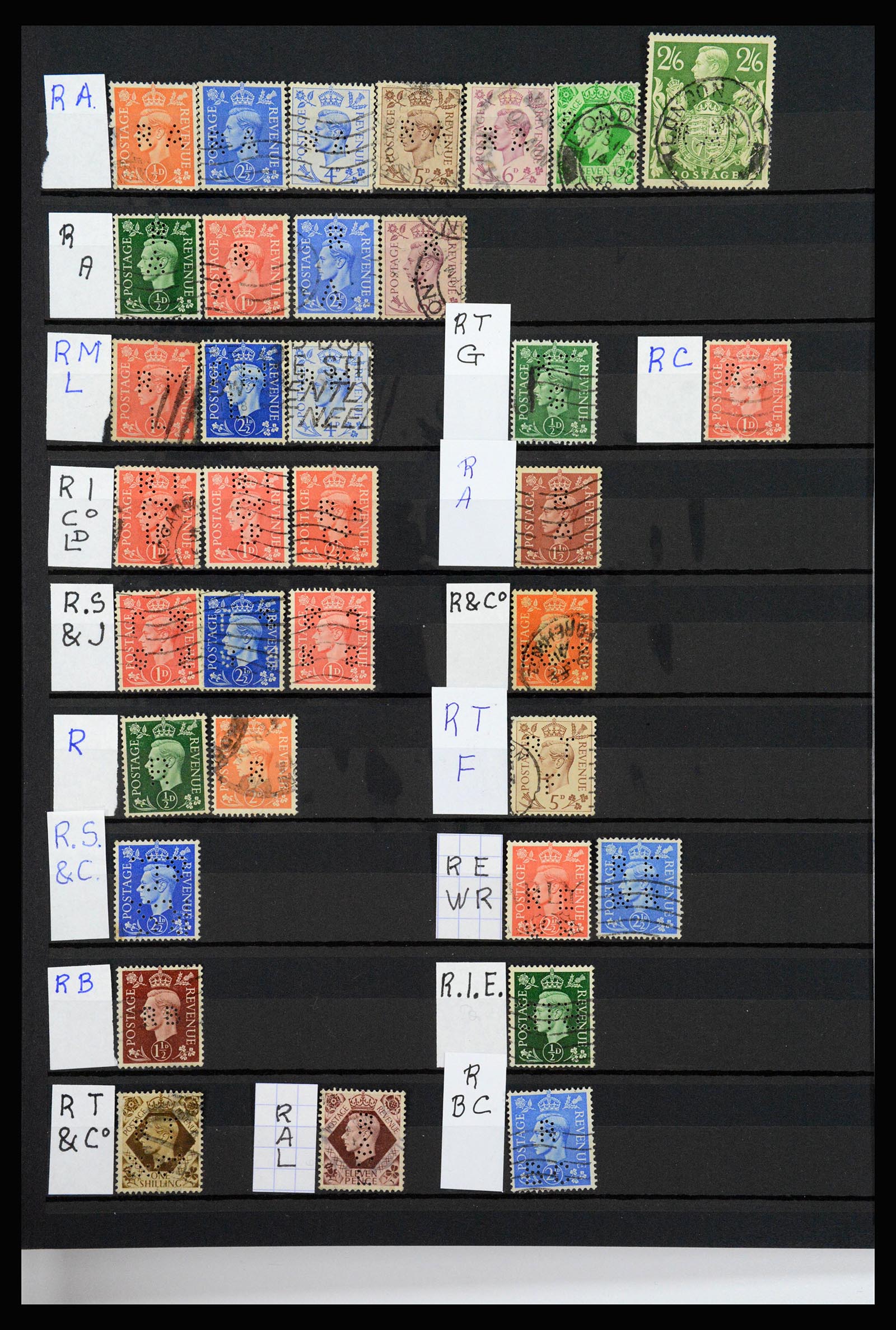 37248 020 - Postzegelverzameling 37248 Engeland perfins George VI 1936-1952.