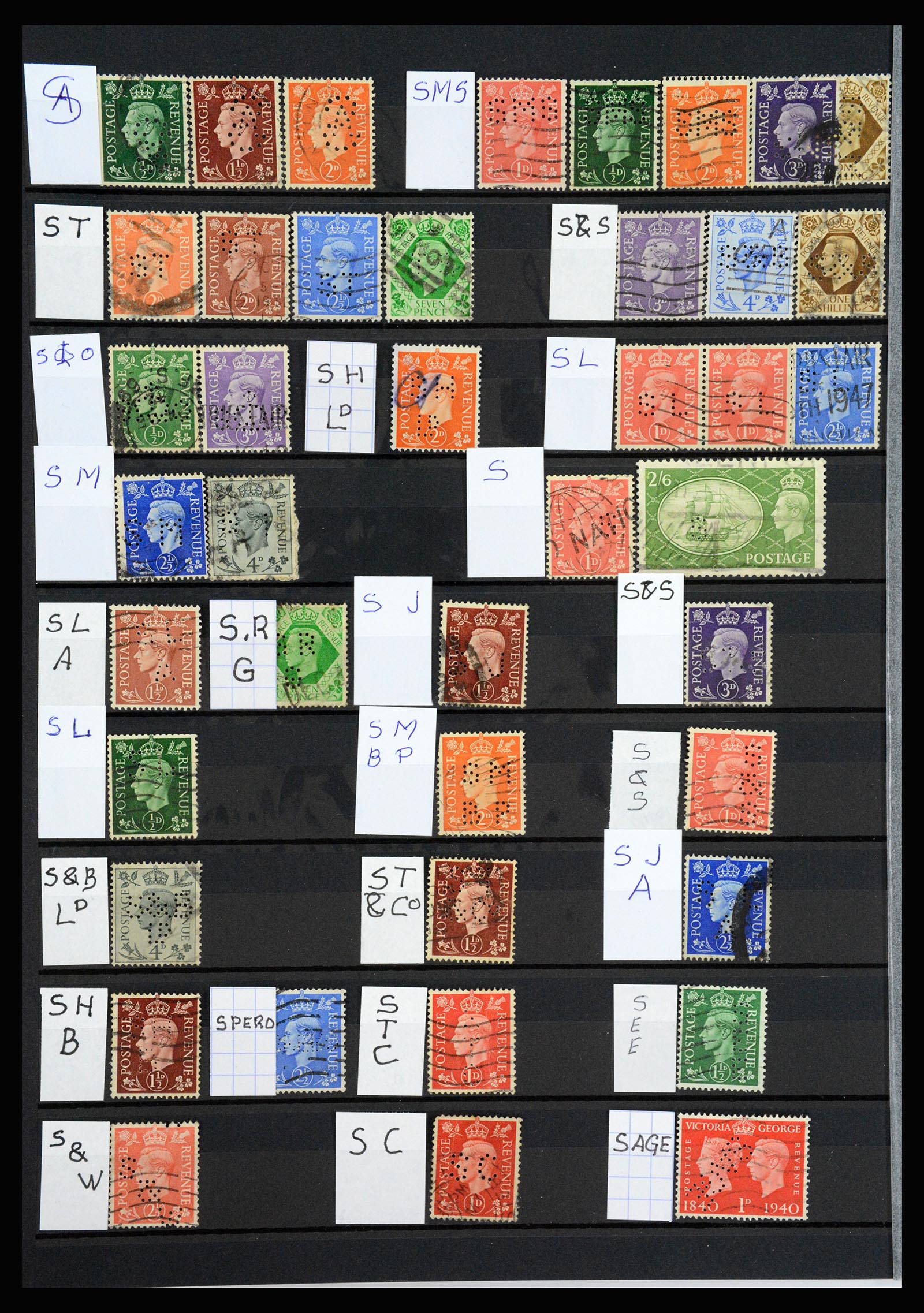 37248 022 - Postzegelverzameling 37248 Engeland perfins George VI 1936-1952.