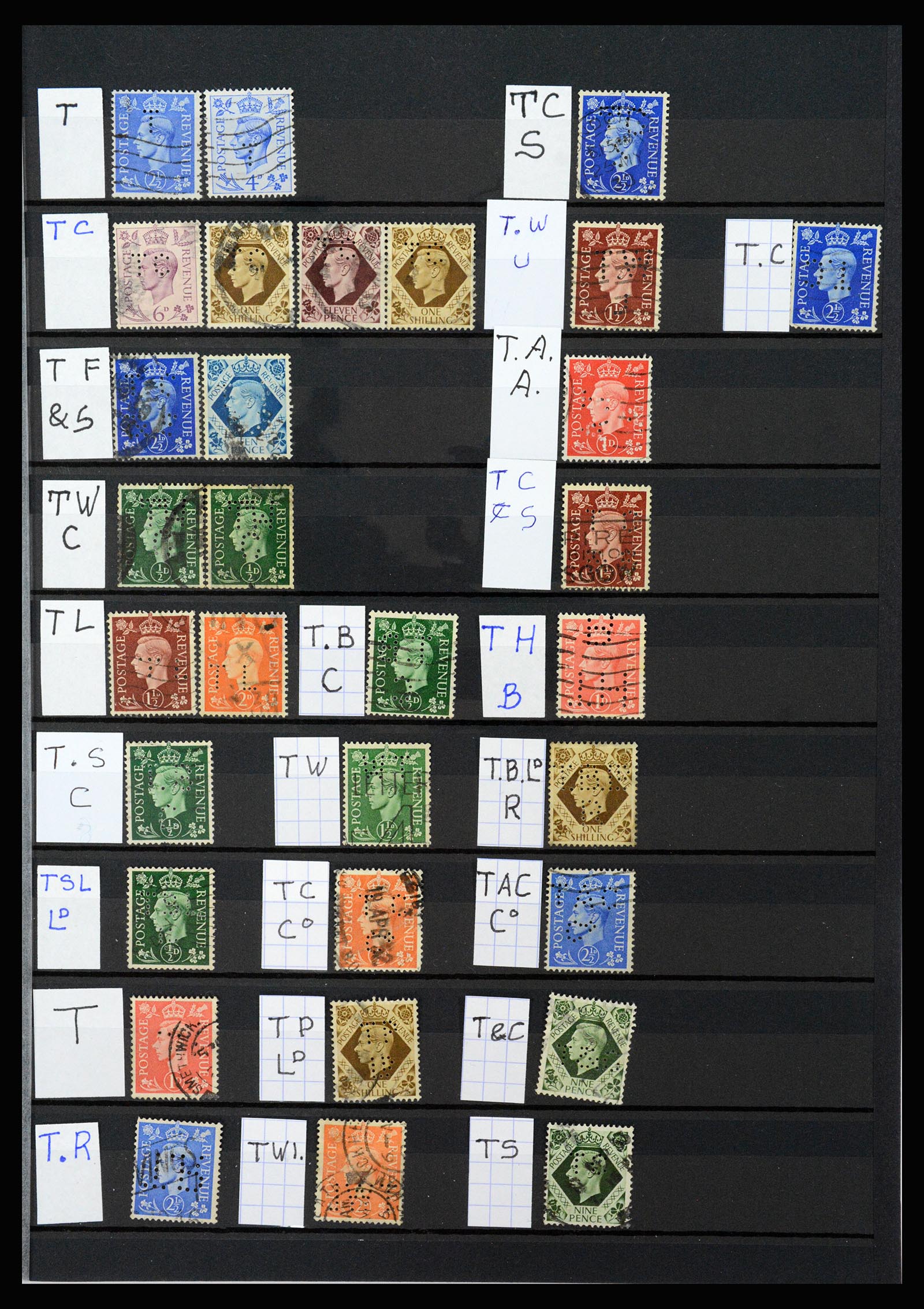 37248 023 - Postzegelverzameling 37248 Engeland perfins George VI 1936-1952.