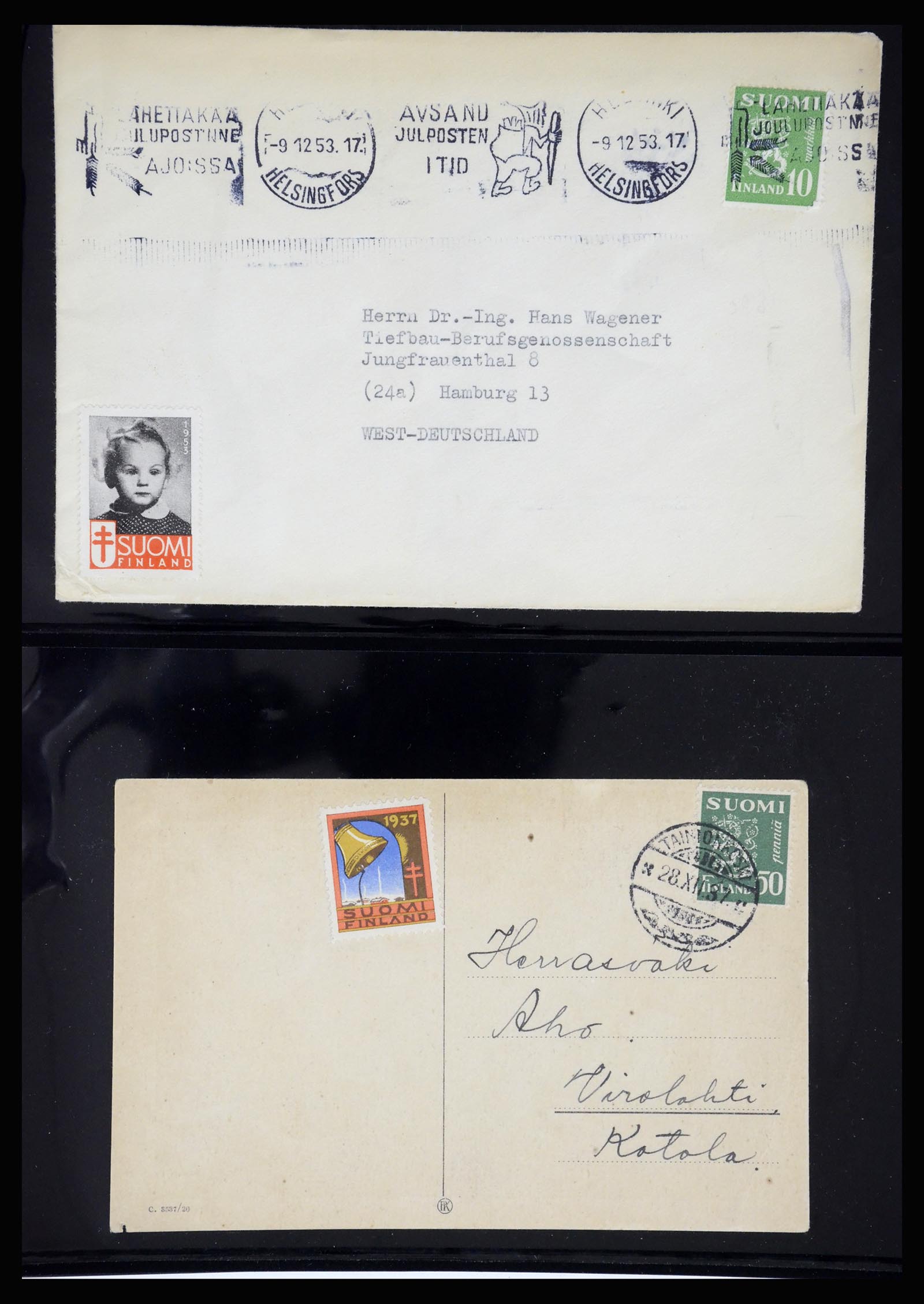 37271 010 - Postzegelverzameling 37271 Scandinavië Jul zegels op brief 1907-1990.
