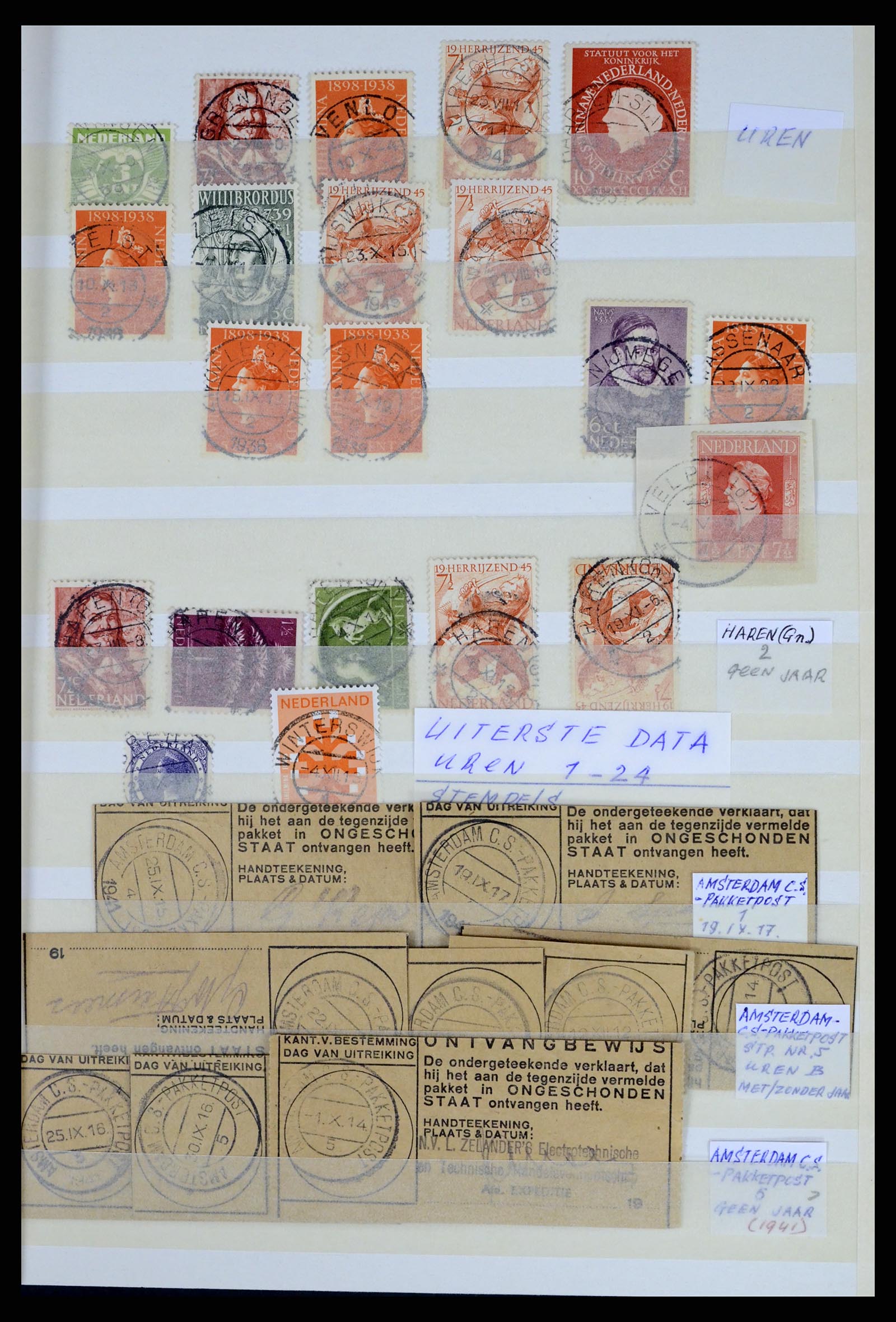 37424 001 - Stamp collection 37424 Netherlands shortbar cancels.