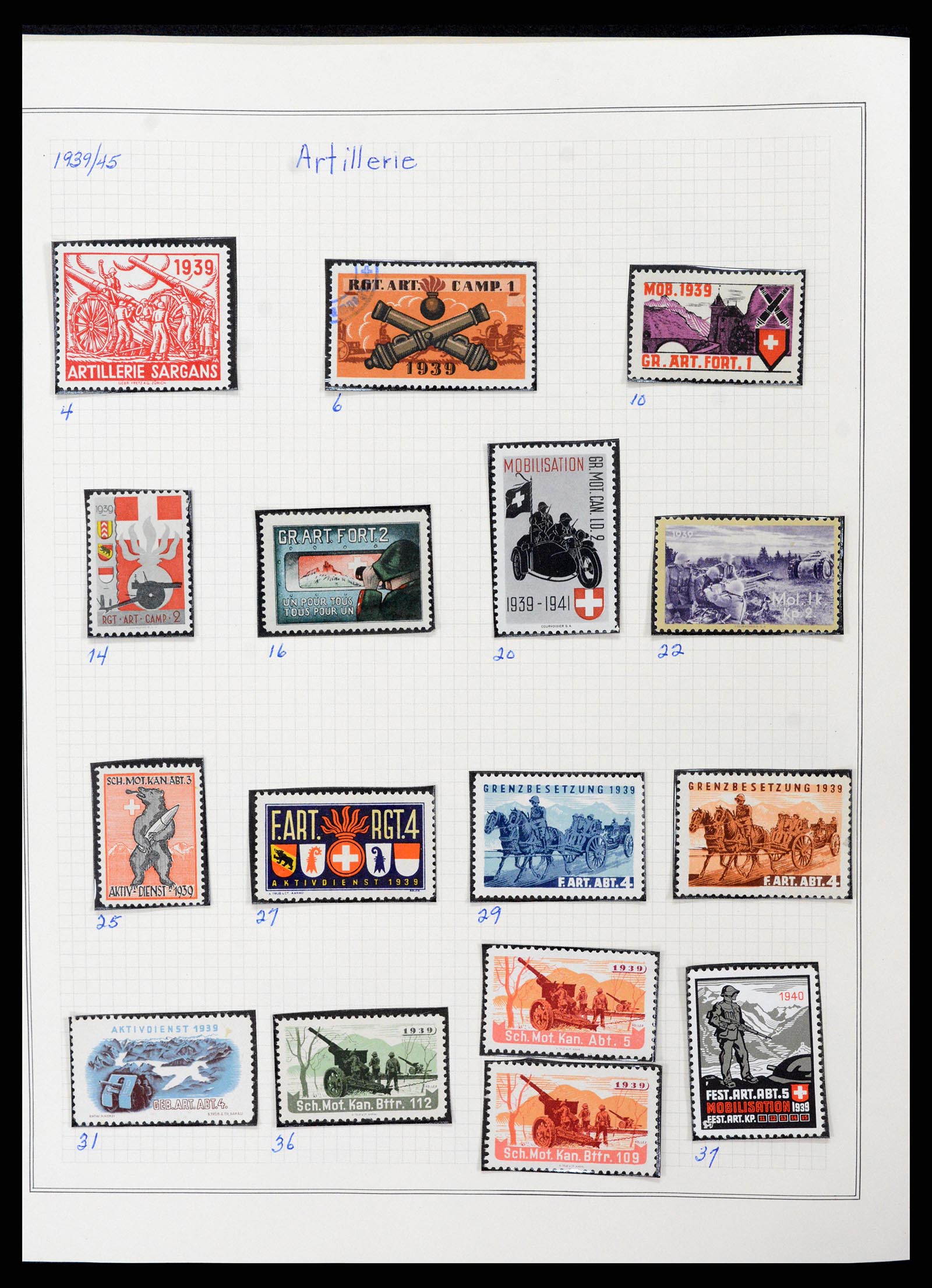 37642 009 - Postzegelverzameling 37642 Zwitserland soldatenzegels 1914-1945.