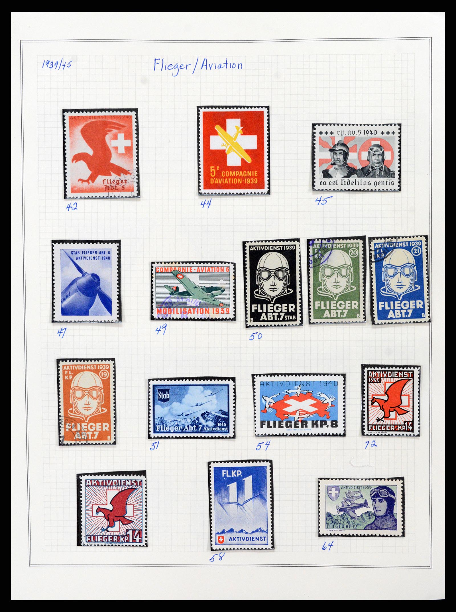 37642 019 - Stamp collection 37642 Switzerland soldier stamps 1914-1945.