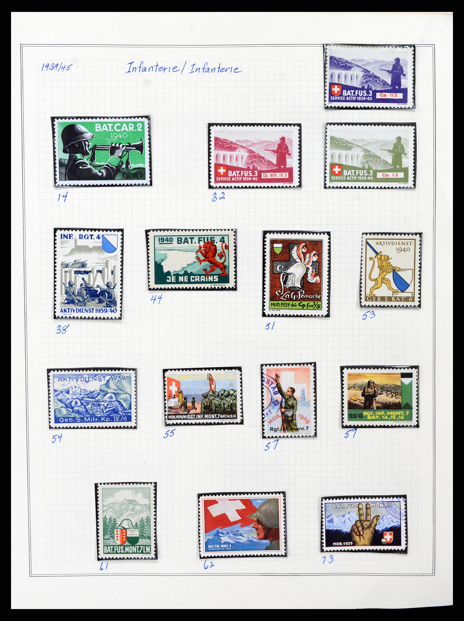 37642 033 - Stamp collection 37642 Switzerland soldier stamps 1914-1945.