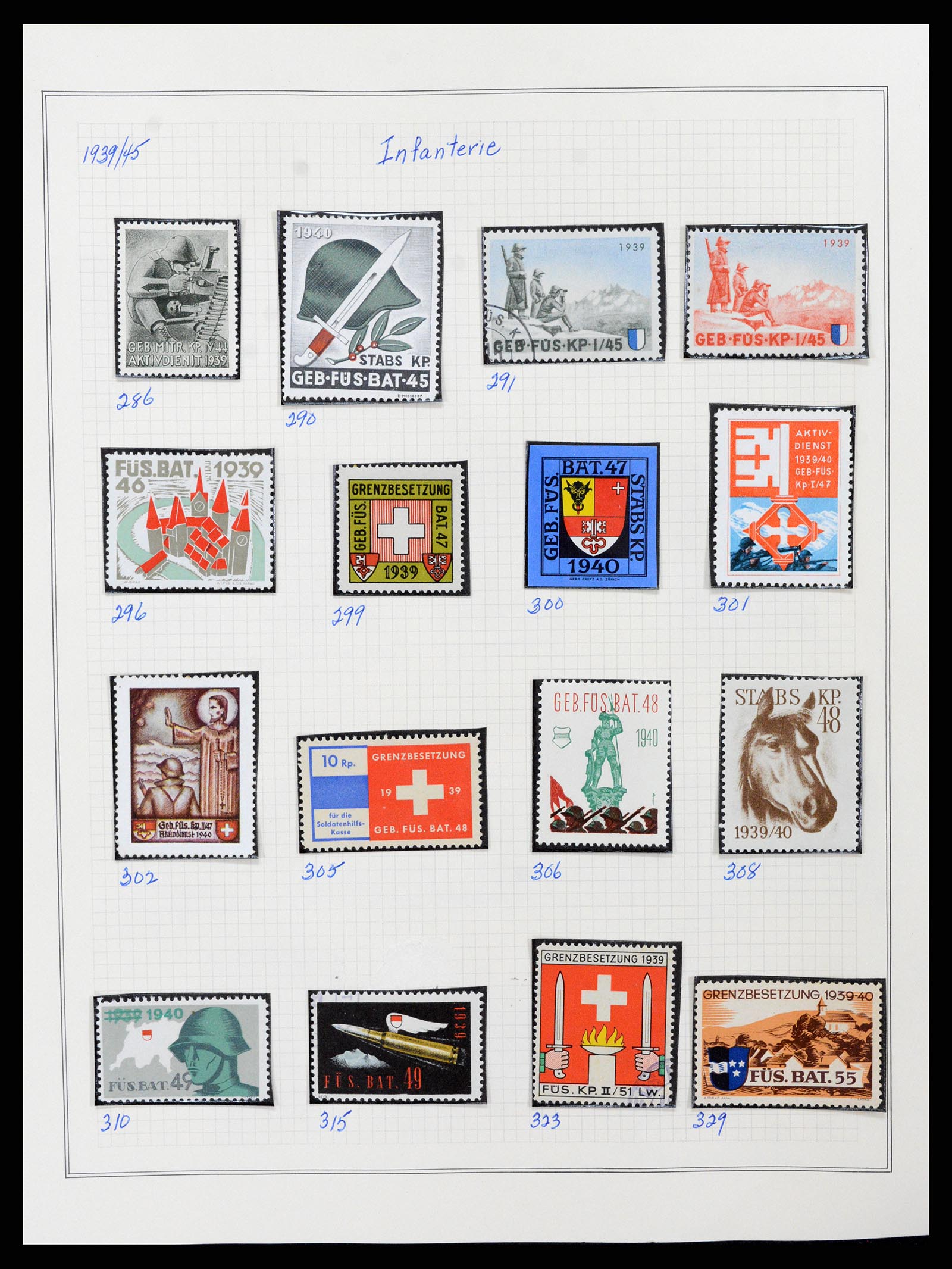 37642 038 - Stamp collection 37642 Switzerland soldier stamps 1914-1945.