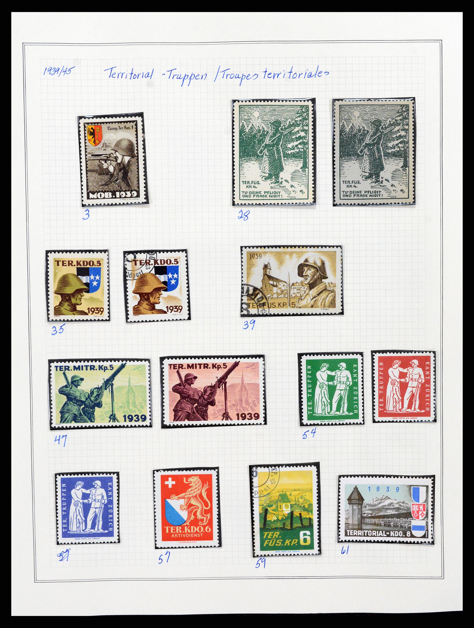 37642 046 - Stamp collection 37642 Switzerland soldier stamps 1914-1945.