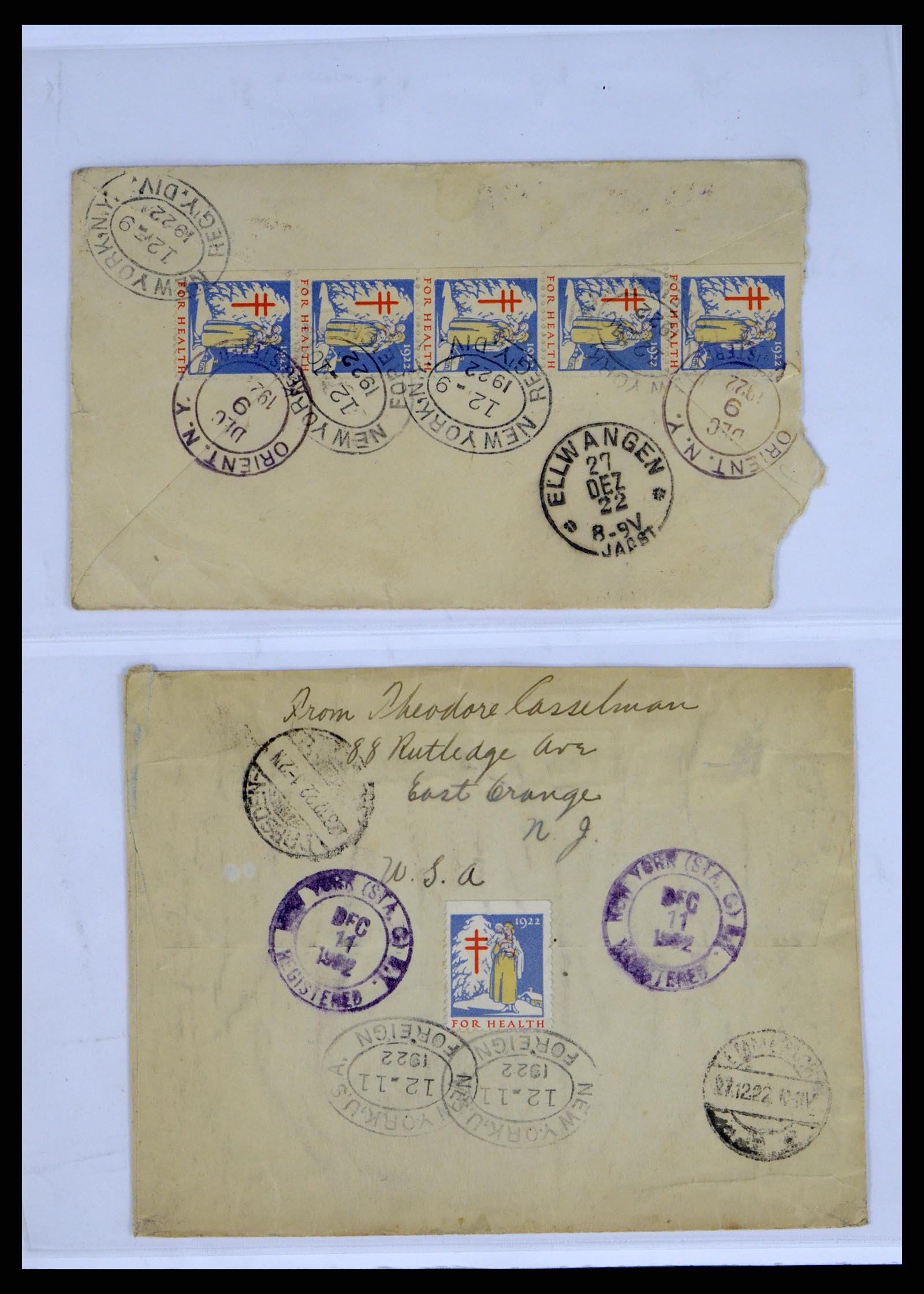 37668 012 - Postzegelverzameling 37668 USA Christmas seals op brief 1908-2009.