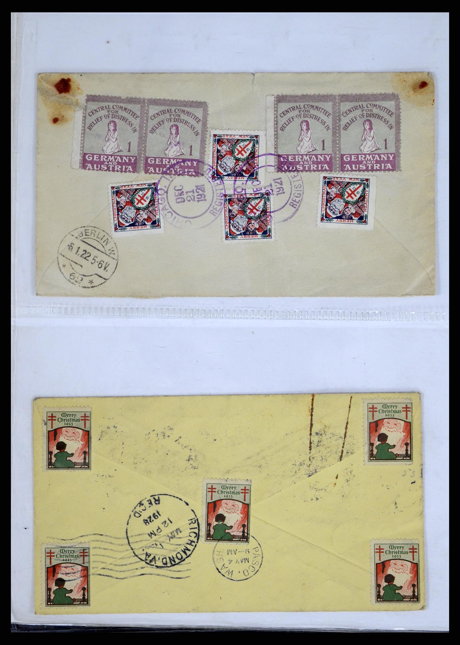 37668 014 - Postzegelverzameling 37668 USA Christmas seals op brief 1908-2009.