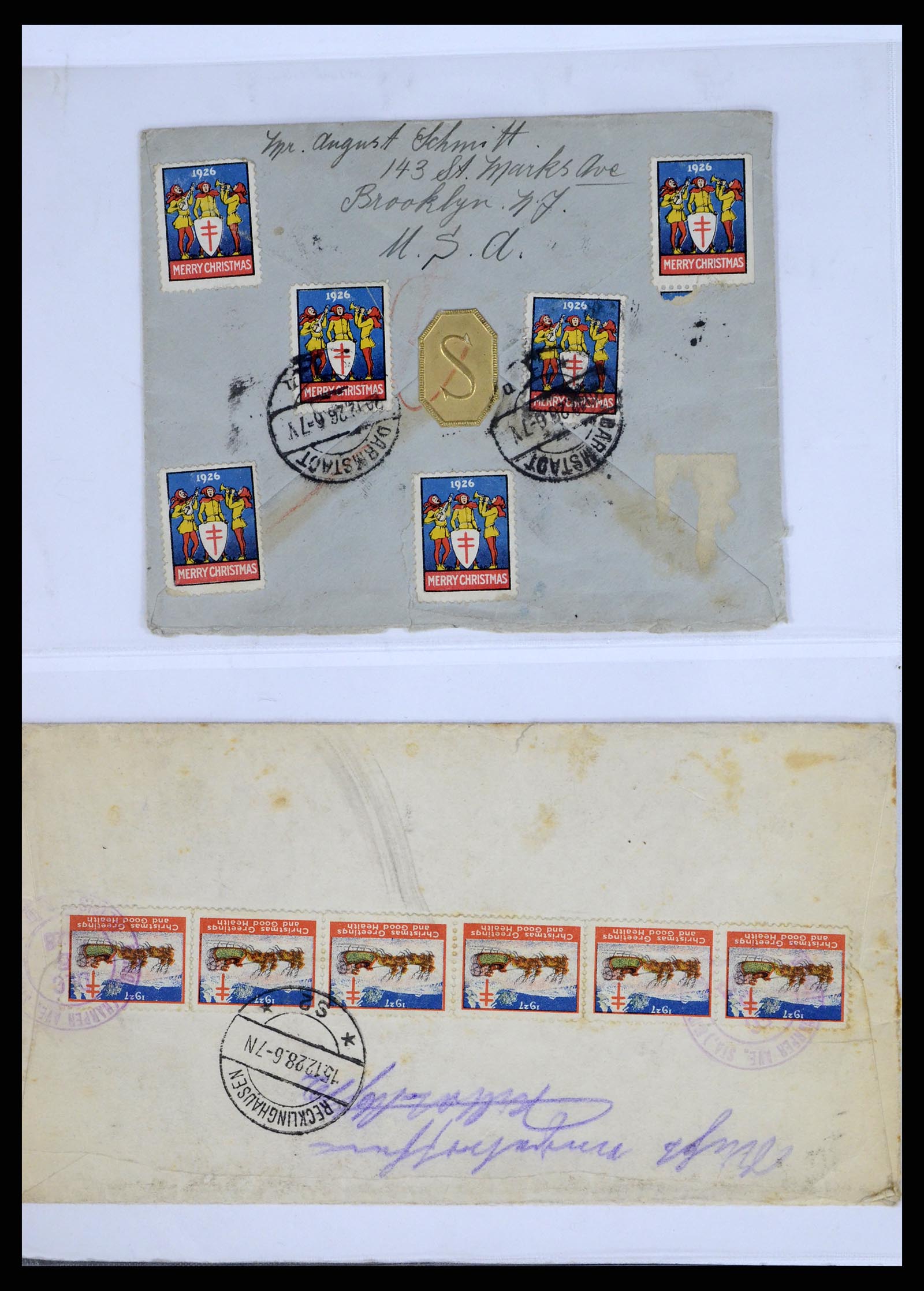37668 018 - Postzegelverzameling 37668 USA Christmas seals op brief 1908-2009.