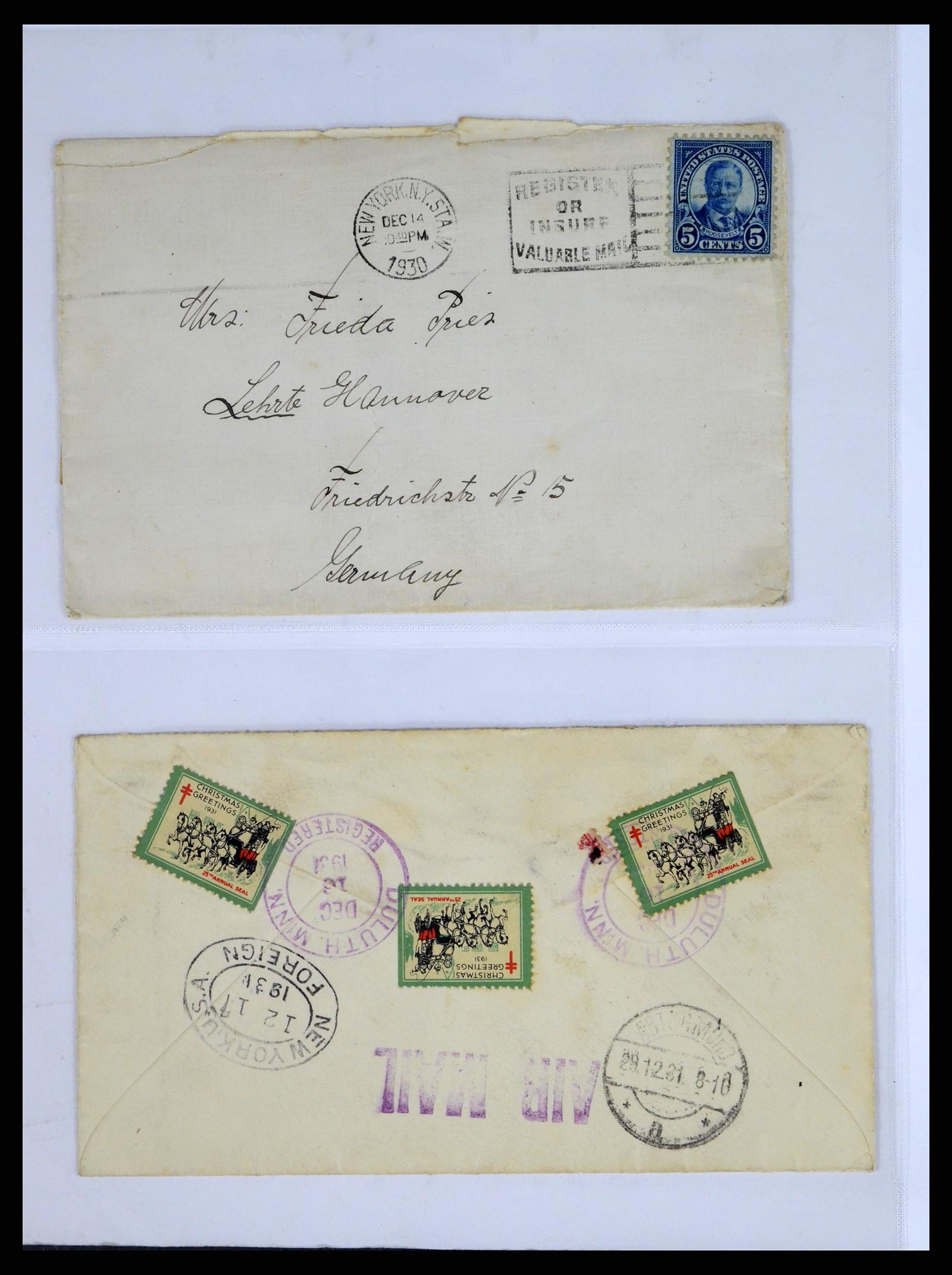 37668 025 - Postzegelverzameling 37668 USA Christmas seals op brief 1908-2009.