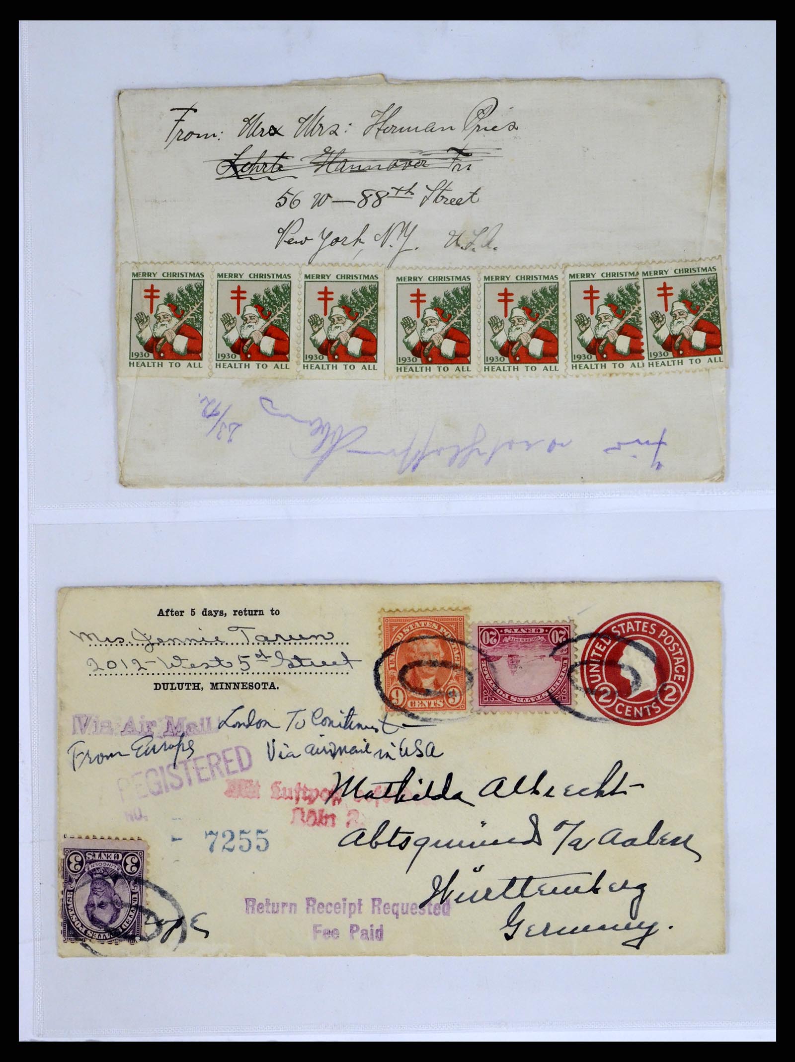 37668 026 - Postzegelverzameling 37668 USA Christmas seals op brief 1908-2009.