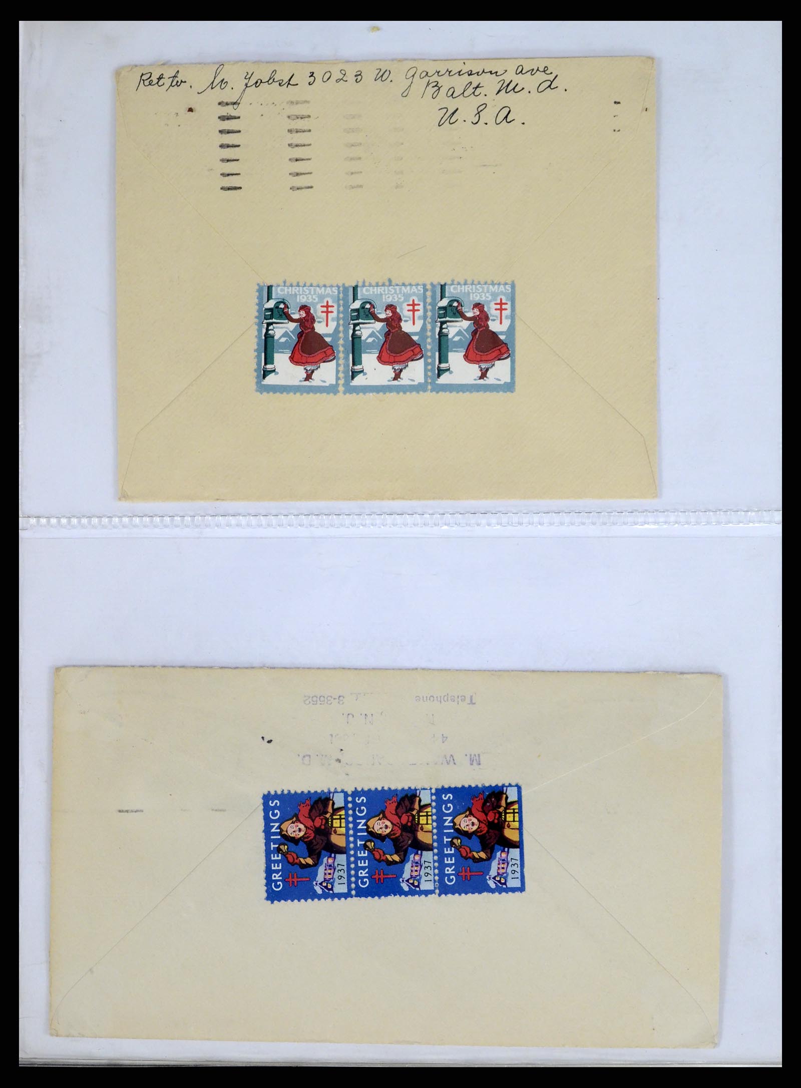 37668 032 - Postzegelverzameling 37668 USA Christmas seals op brief 1908-2009.