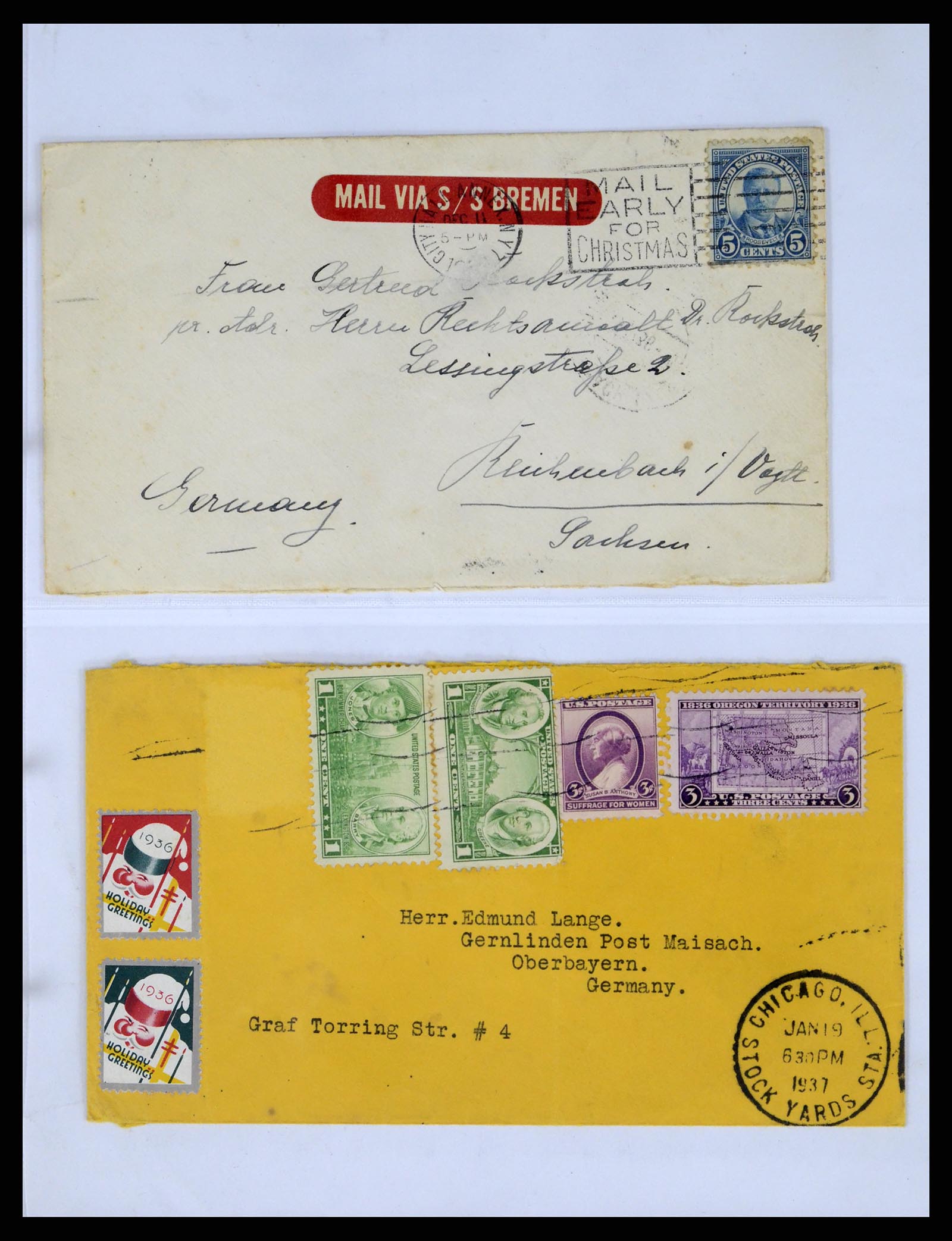 37668 033 - Postzegelverzameling 37668 USA Christmas seals op brief 1908-2009.