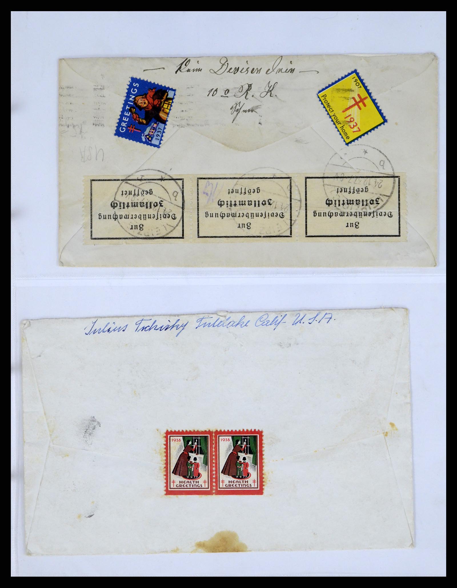 37668 036 - Postzegelverzameling 37668 USA Christmas seals op brief 1908-2009.