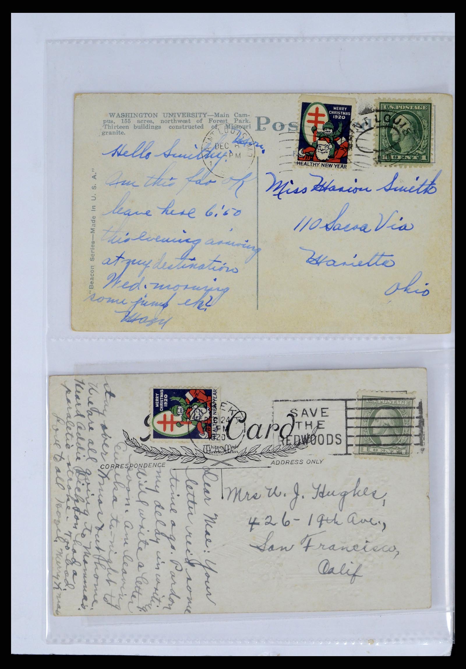 37668 092 - Stamp collection 37668 USA Christmas seals on cover 1908-2009.
