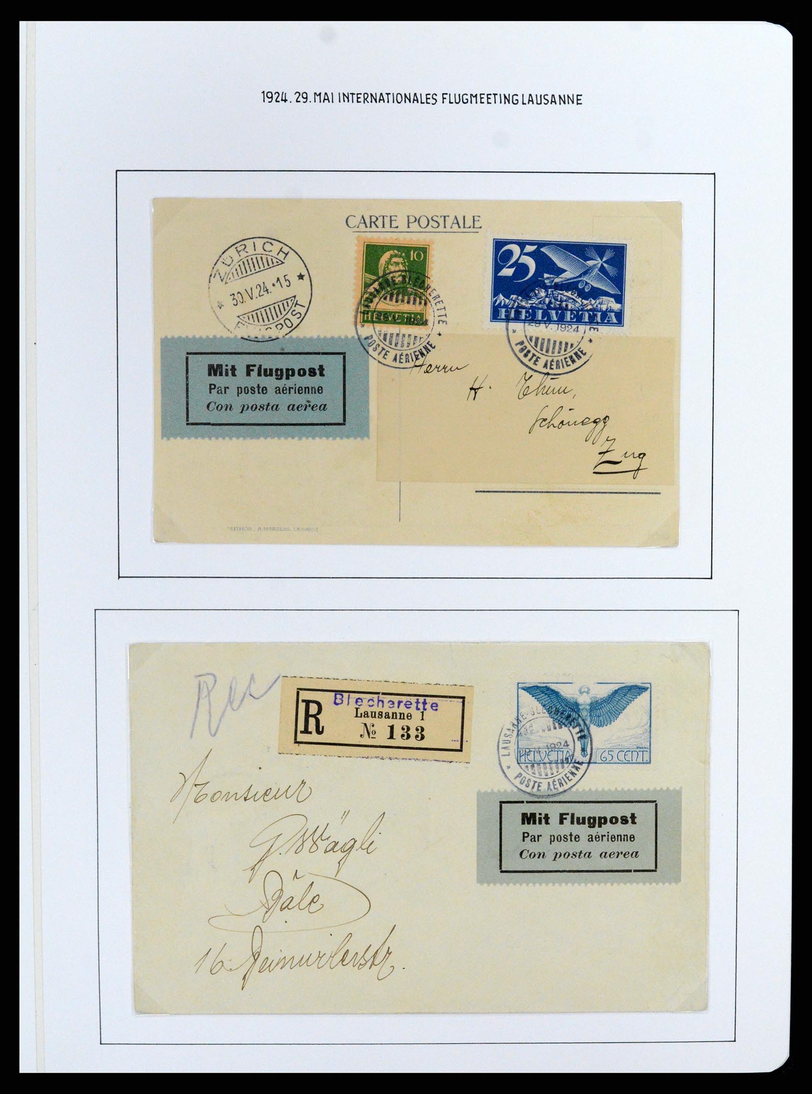 37700 024 - Postzegelverzameling 37700 Zwitserland luchtpost brieven collectie 1922-1960.