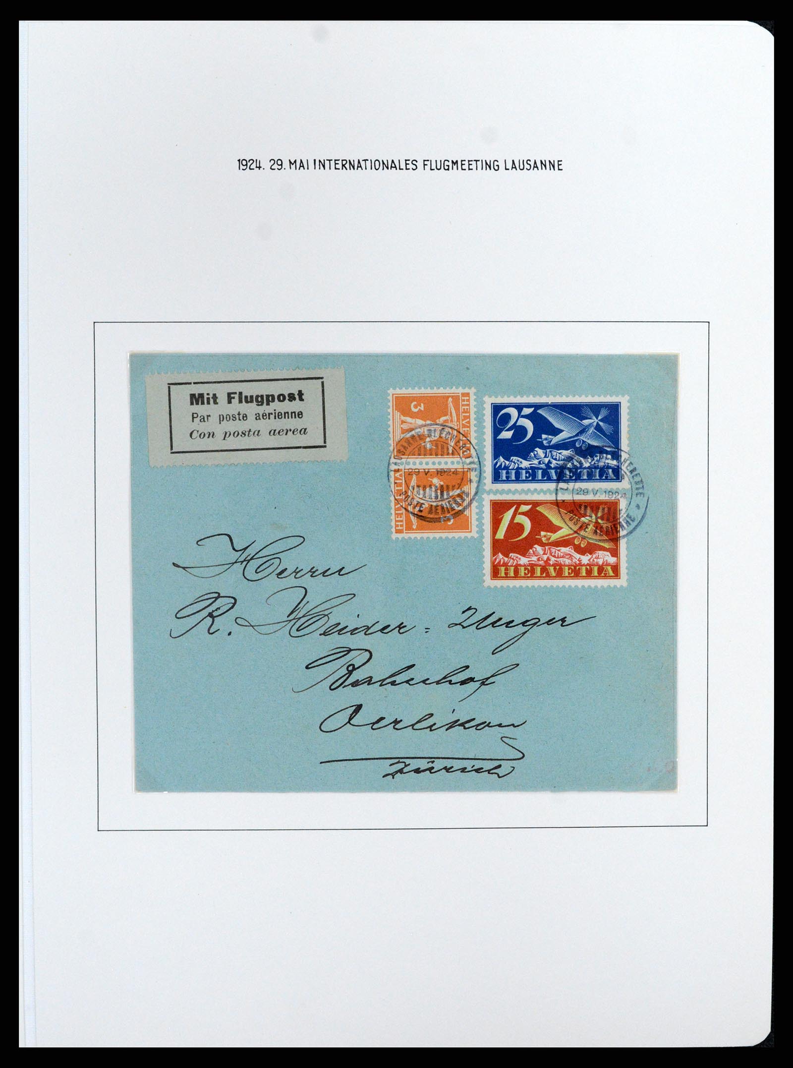 37700 025 - Postzegelverzameling 37700 Zwitserland luchtpost brieven collectie 1922-1960.