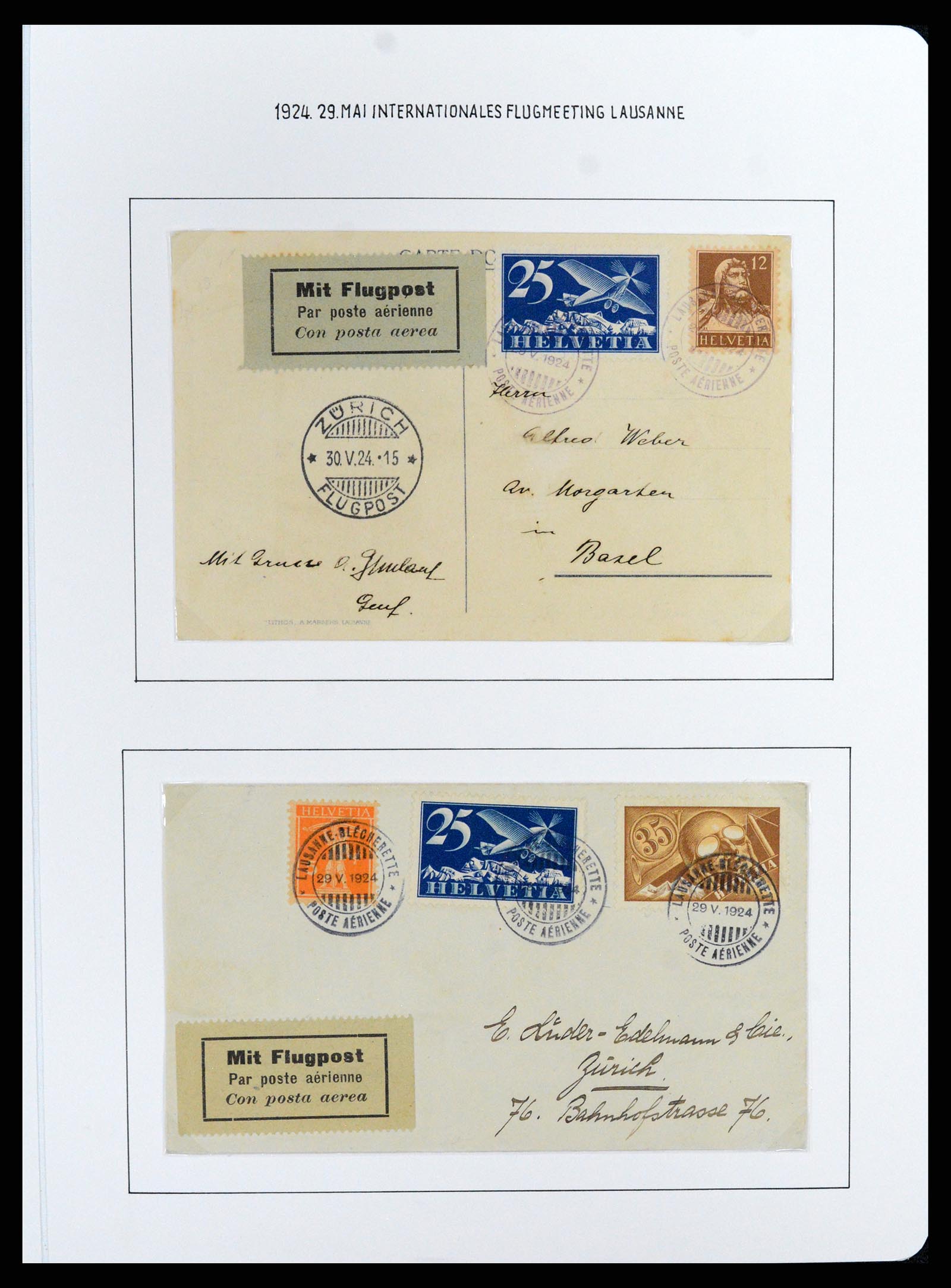 37700 026 - Postzegelverzameling 37700 Zwitserland luchtpost brieven collectie 1922-1960.