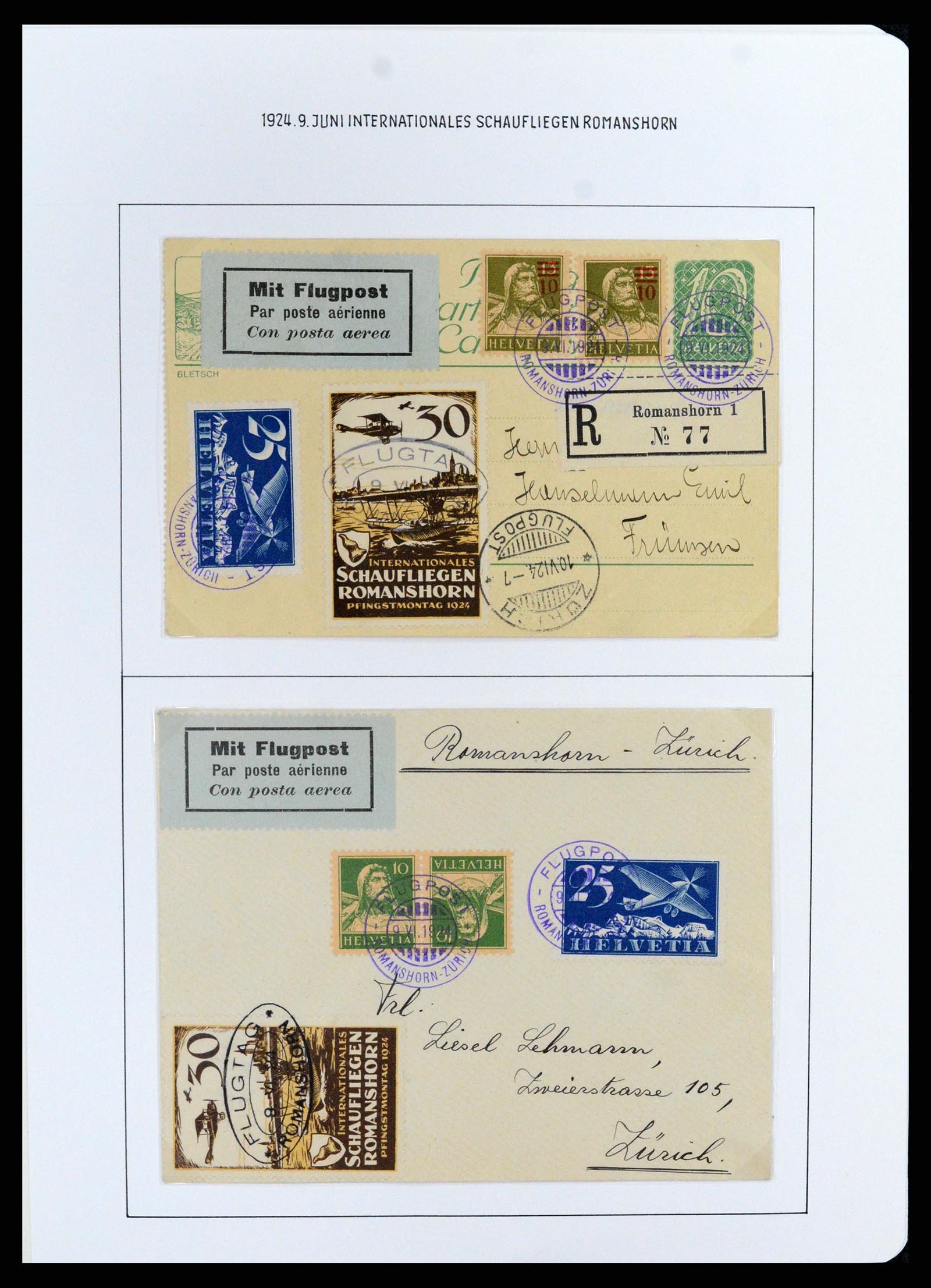 37700 028 - Postzegelverzameling 37700 Zwitserland luchtpost brieven collectie 1922-1960.