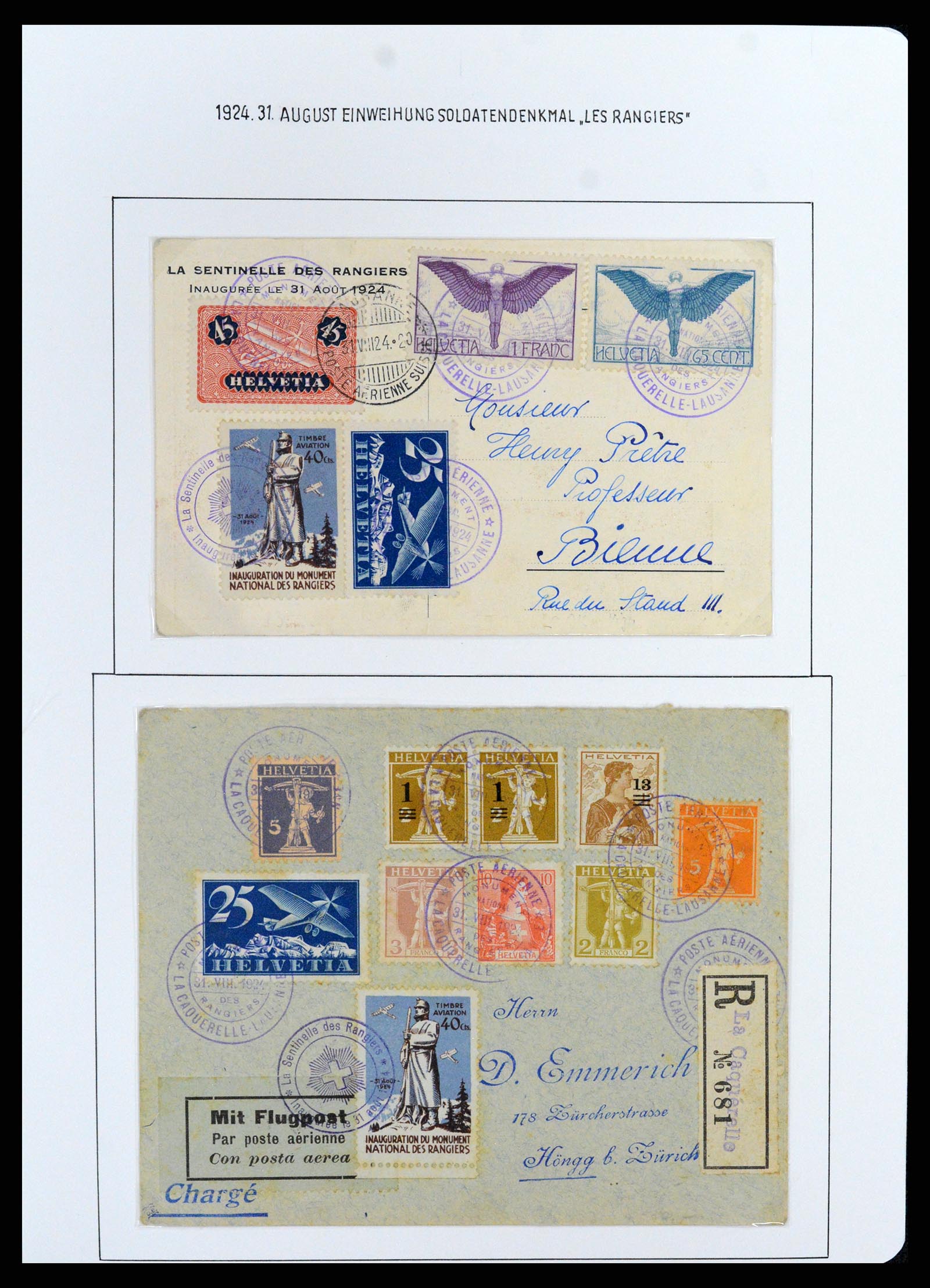 37700 036 - Postzegelverzameling 37700 Zwitserland luchtpost brieven collectie 1922-1960.
