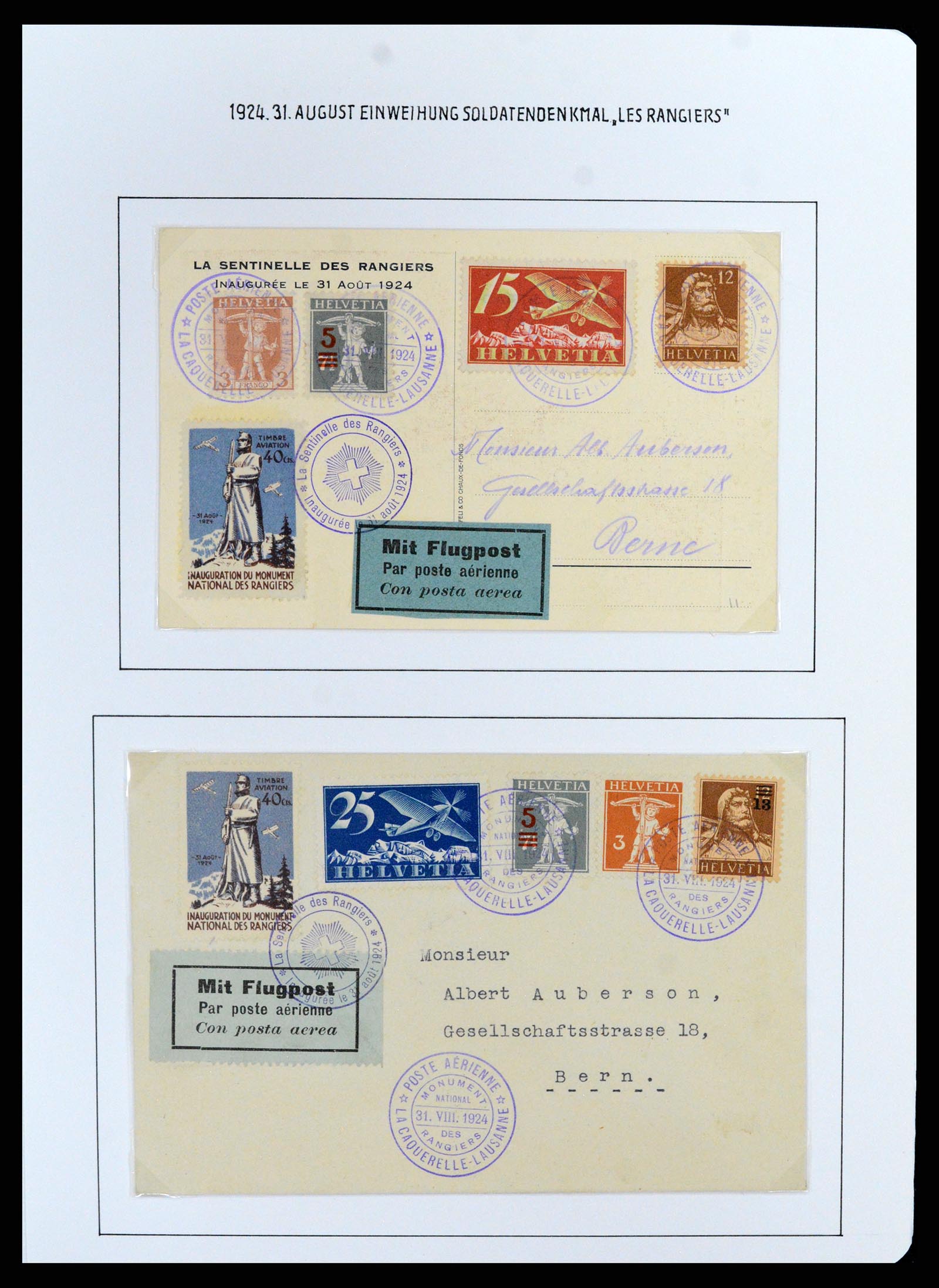37700 037 - Postzegelverzameling 37700 Zwitserland luchtpost brieven collectie 1922-1960.