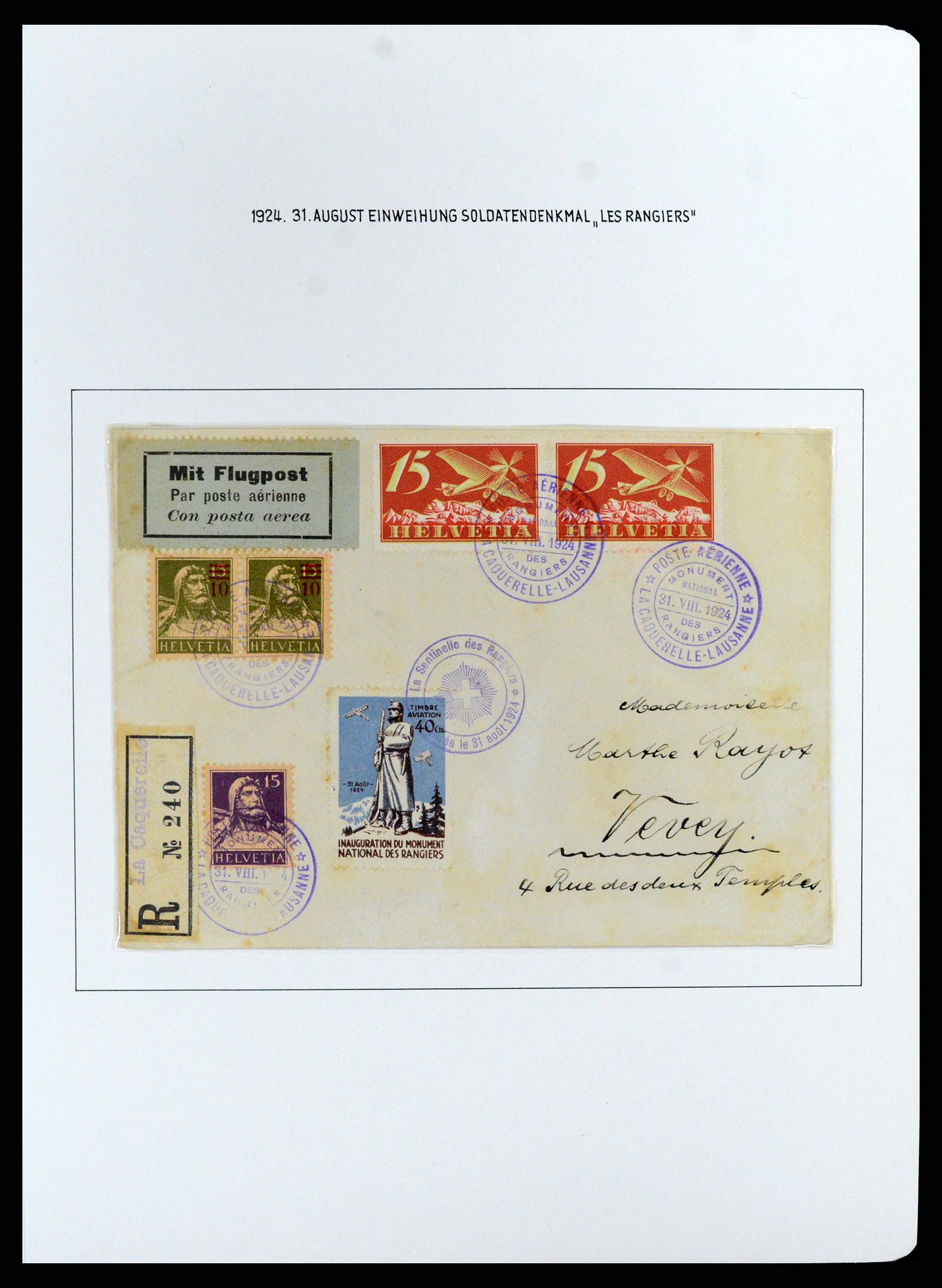 37700 038 - Postzegelverzameling 37700 Zwitserland luchtpost brieven collectie 1922-1960.