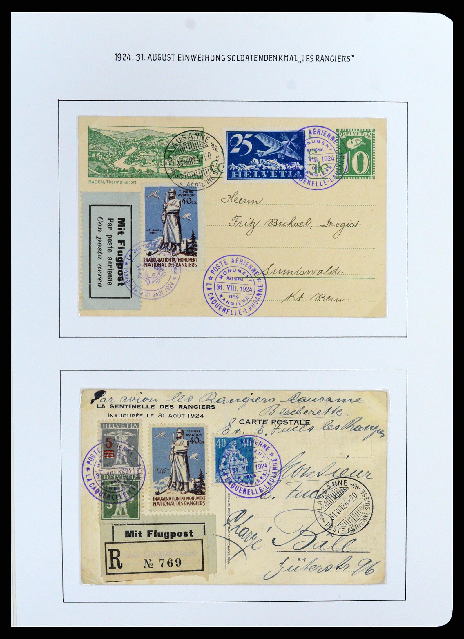 37700 041 - Postzegelverzameling 37700 Zwitserland luchtpost brieven collectie 1922-1960.