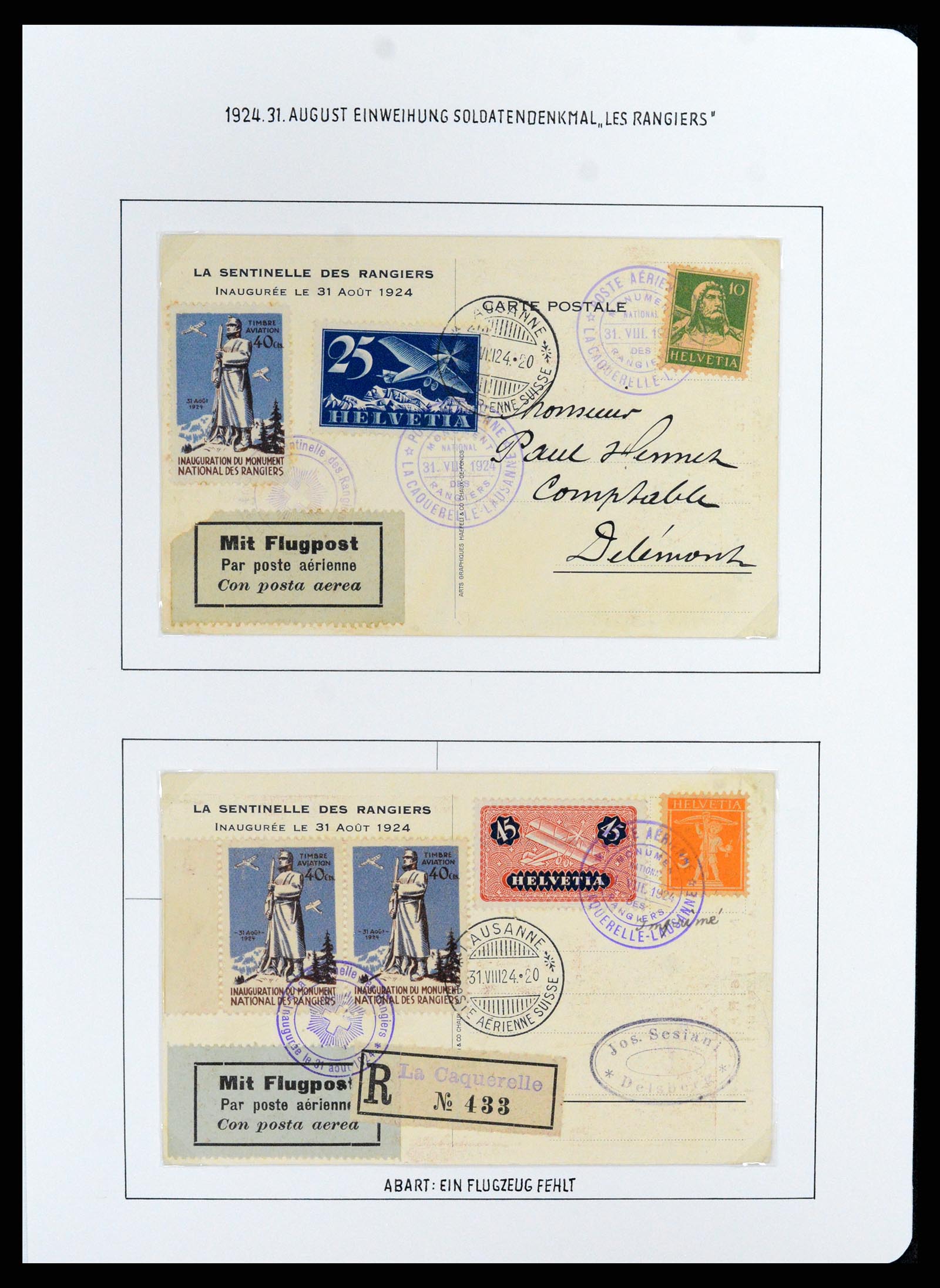 37700 043 - Postzegelverzameling 37700 Zwitserland luchtpost brieven collectie 1922-1960.