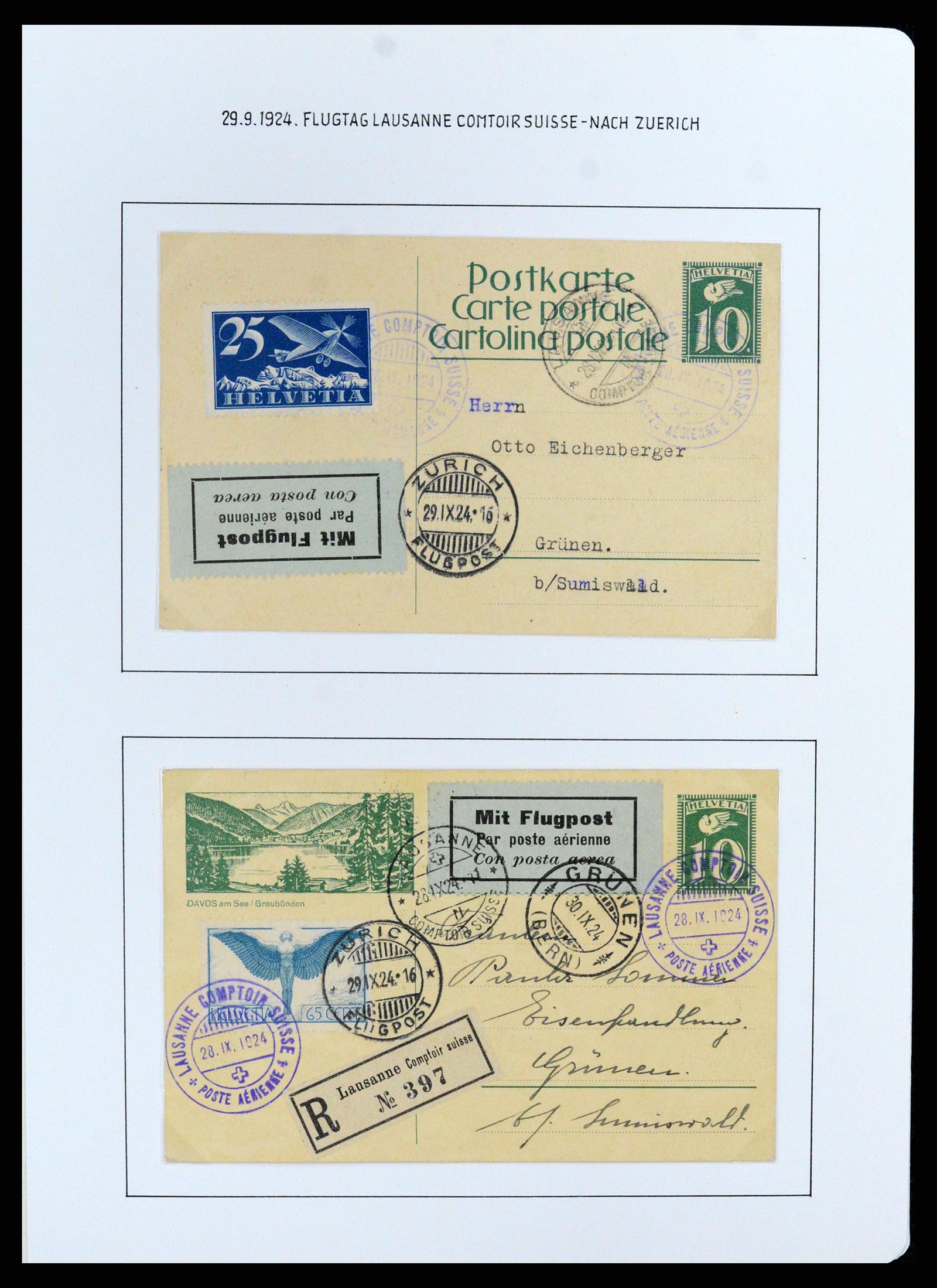 37700 044 - Postzegelverzameling 37700 Zwitserland luchtpost brieven collectie 1922-1960.
