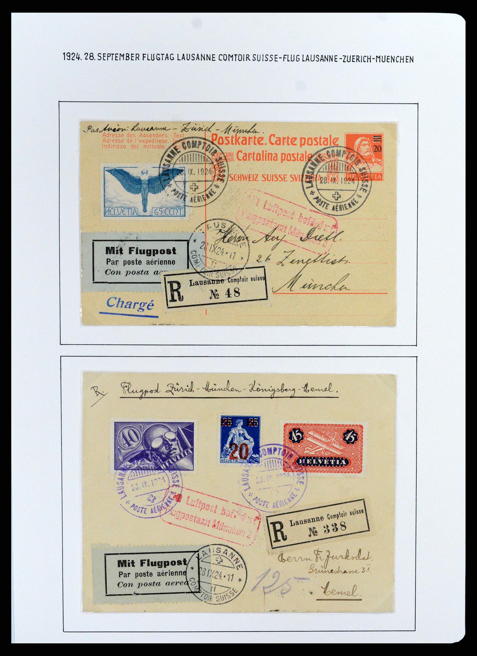 37700 046 - Postzegelverzameling 37700 Zwitserland luchtpost brieven collectie 1922-1960.