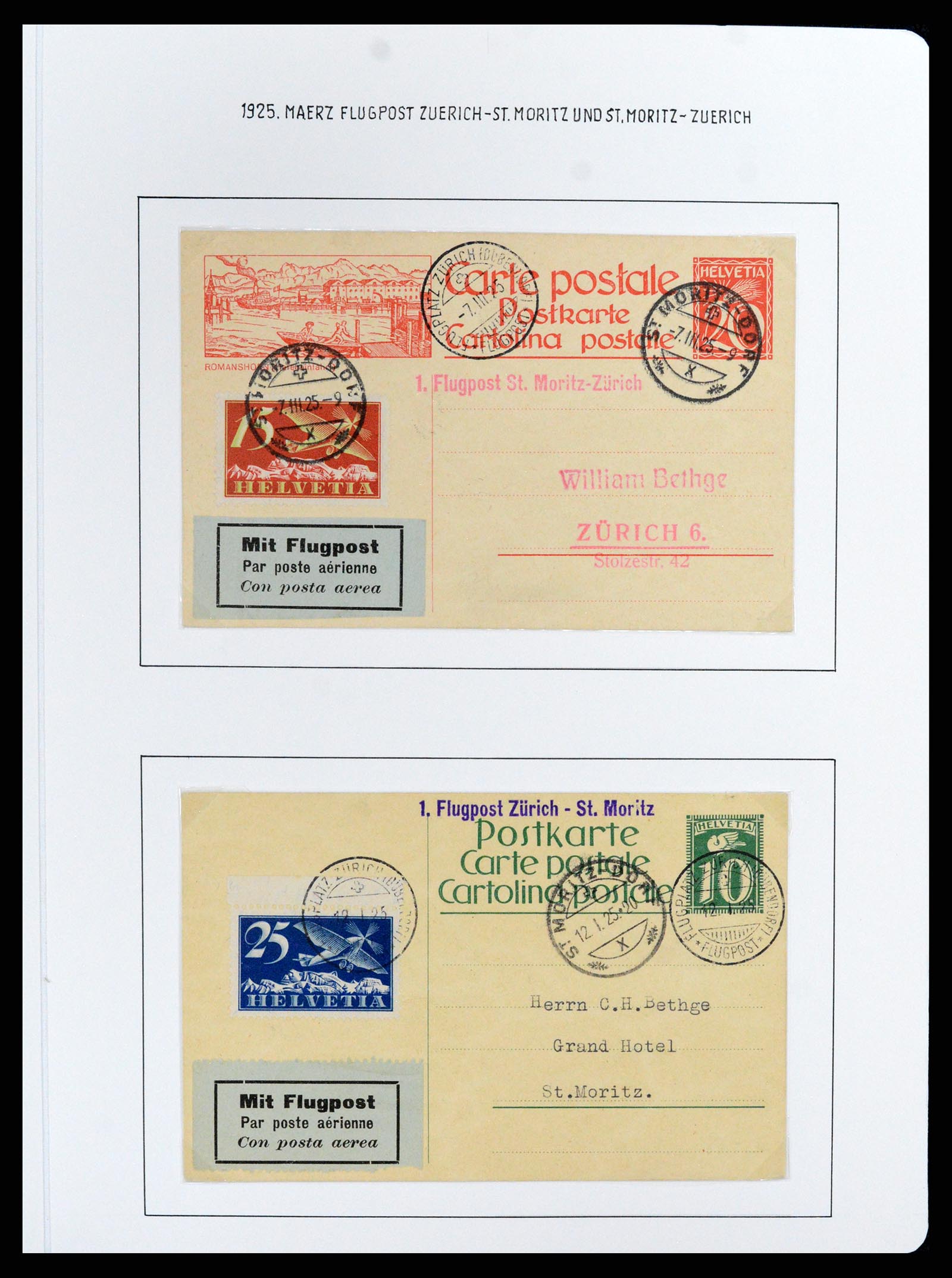 37700 050 - Postzegelverzameling 37700 Zwitserland luchtpost brieven collectie 1922-1960.