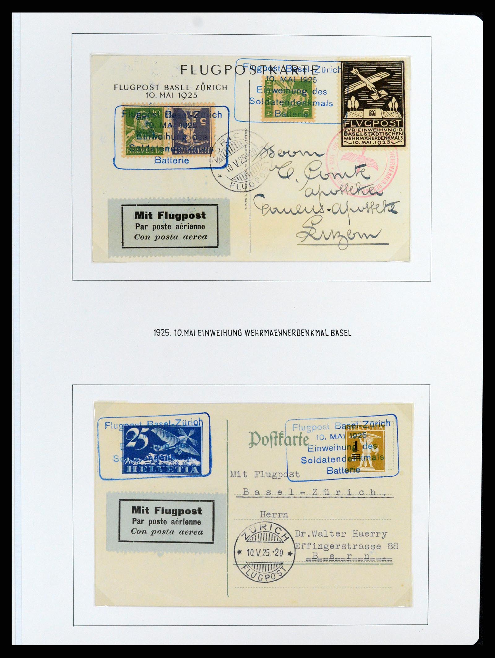 37700 054 - Postzegelverzameling 37700 Zwitserland luchtpost brieven collectie 1922-1960.