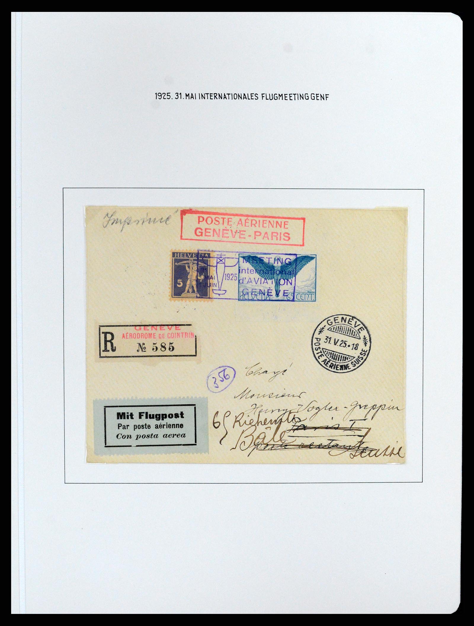 37700 061 - Postzegelverzameling 37700 Zwitserland luchtpost brieven collectie 1922-1960.