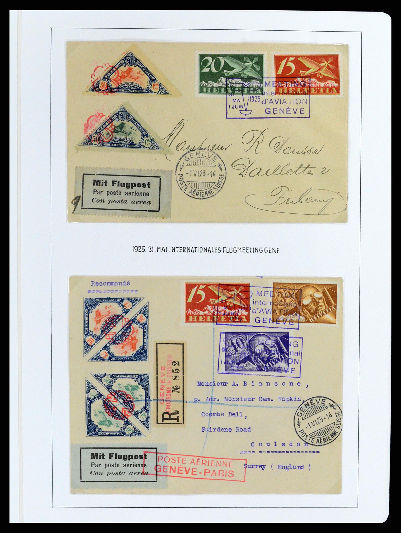 37700 062 - Postzegelverzameling 37700 Zwitserland luchtpost brieven collectie 1922-1960.
