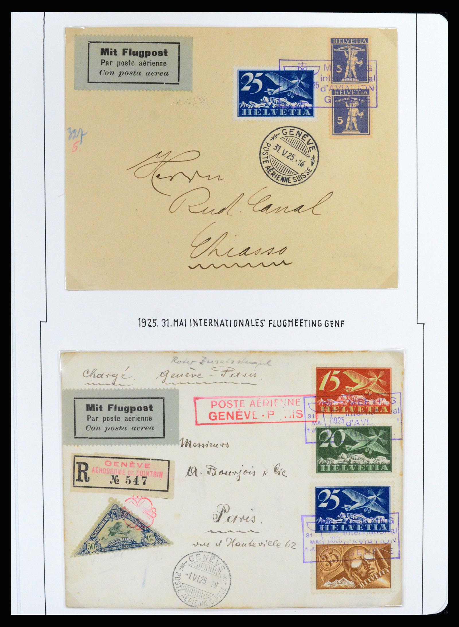 37700 066 - Postzegelverzameling 37700 Zwitserland luchtpost brieven collectie 1922-1960.