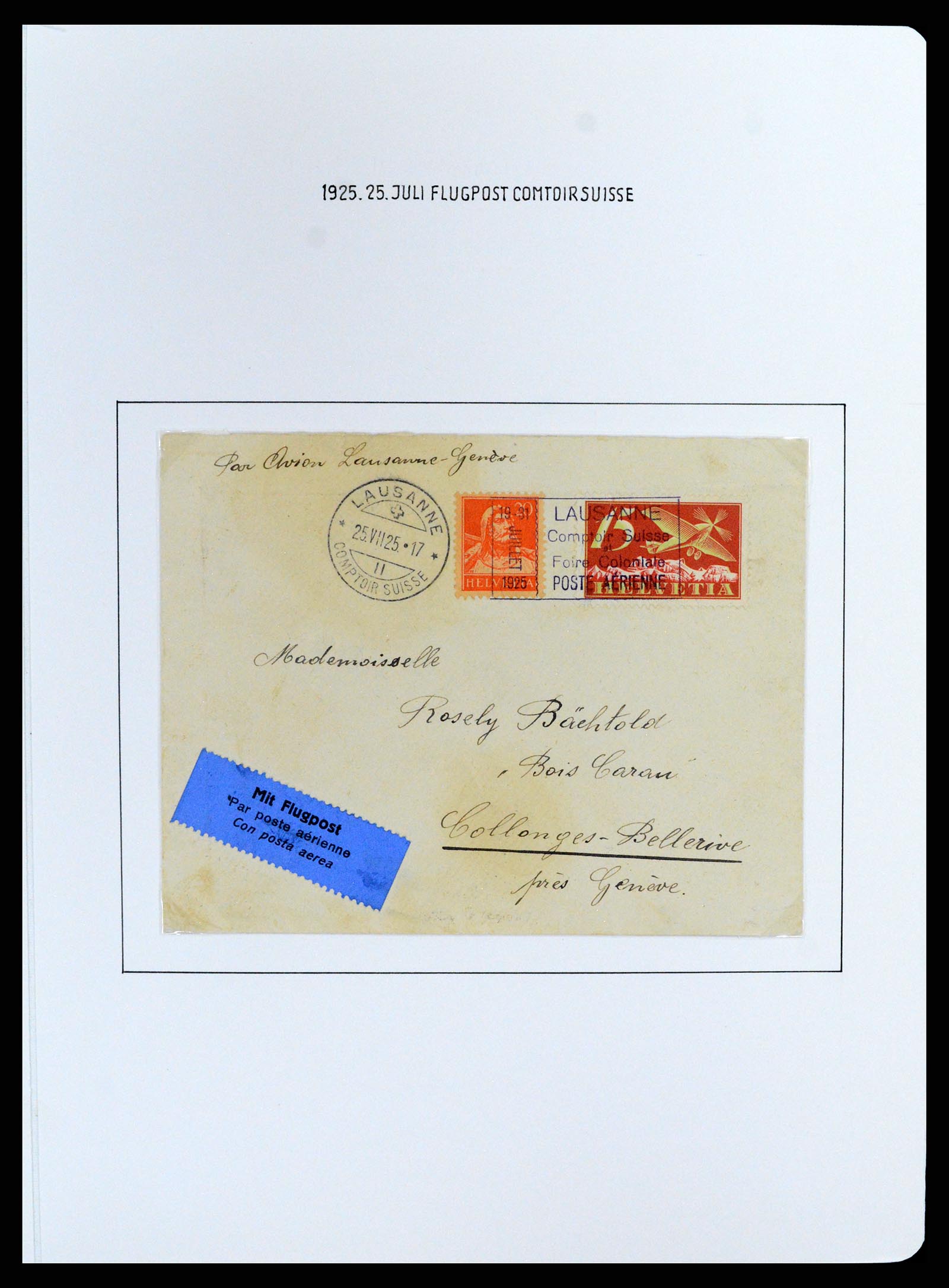 37700 067 - Postzegelverzameling 37700 Zwitserland luchtpost brieven collectie 1922-1960.