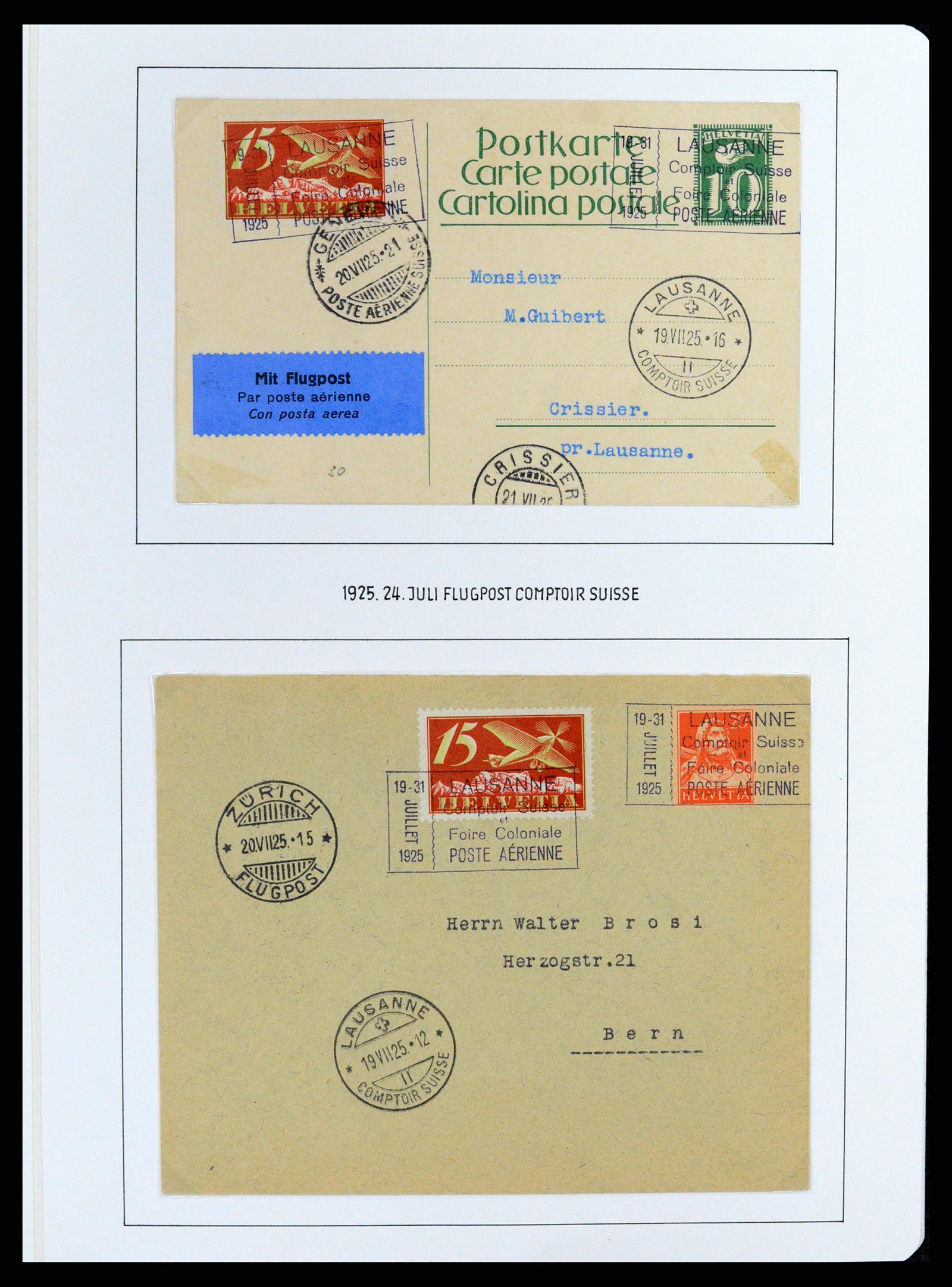 37700 069 - Postzegelverzameling 37700 Zwitserland luchtpost brieven collectie 1922-1960.