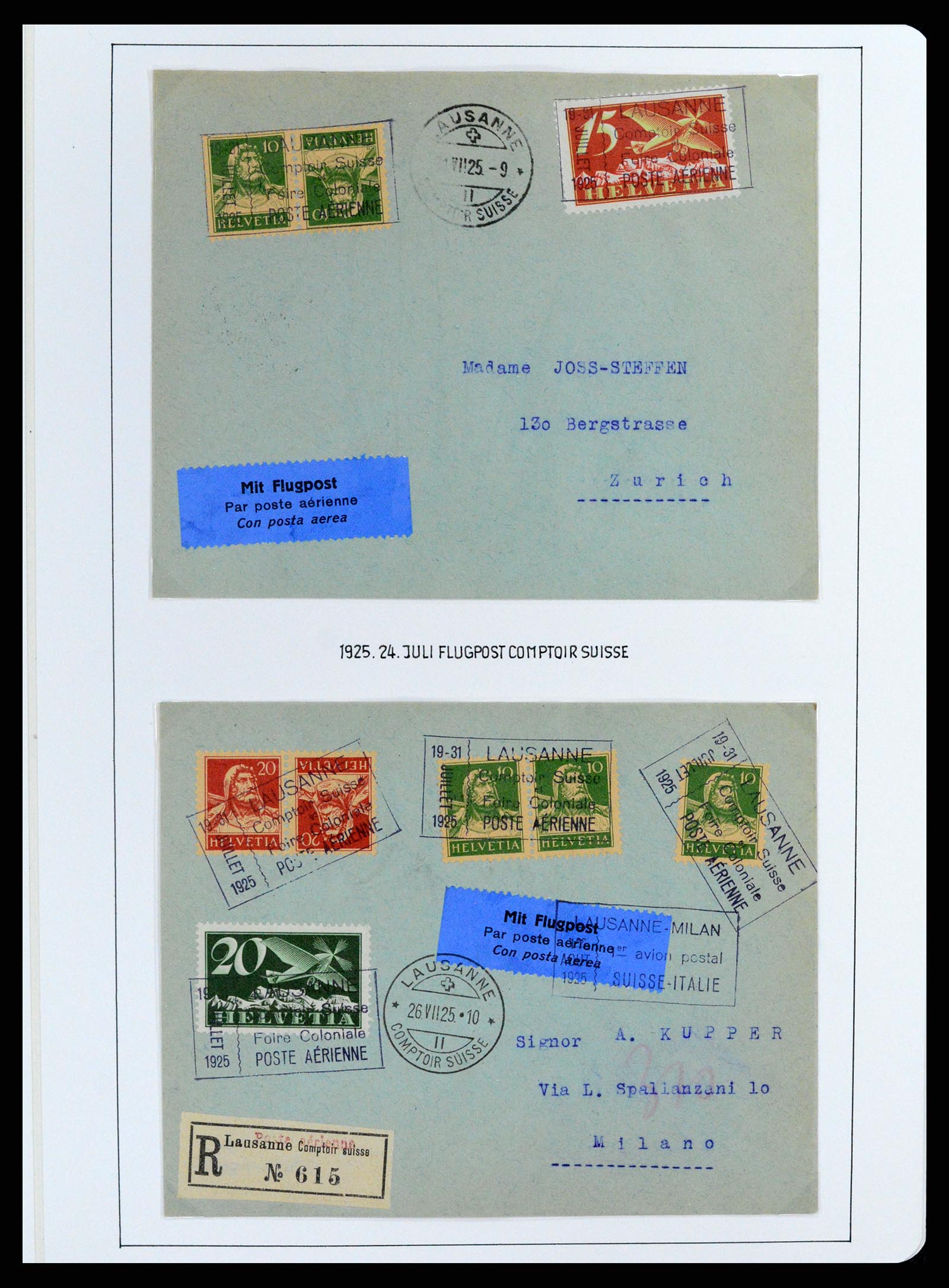 37700 070 - Postzegelverzameling 37700 Zwitserland luchtpost brieven collectie 1922-1960.