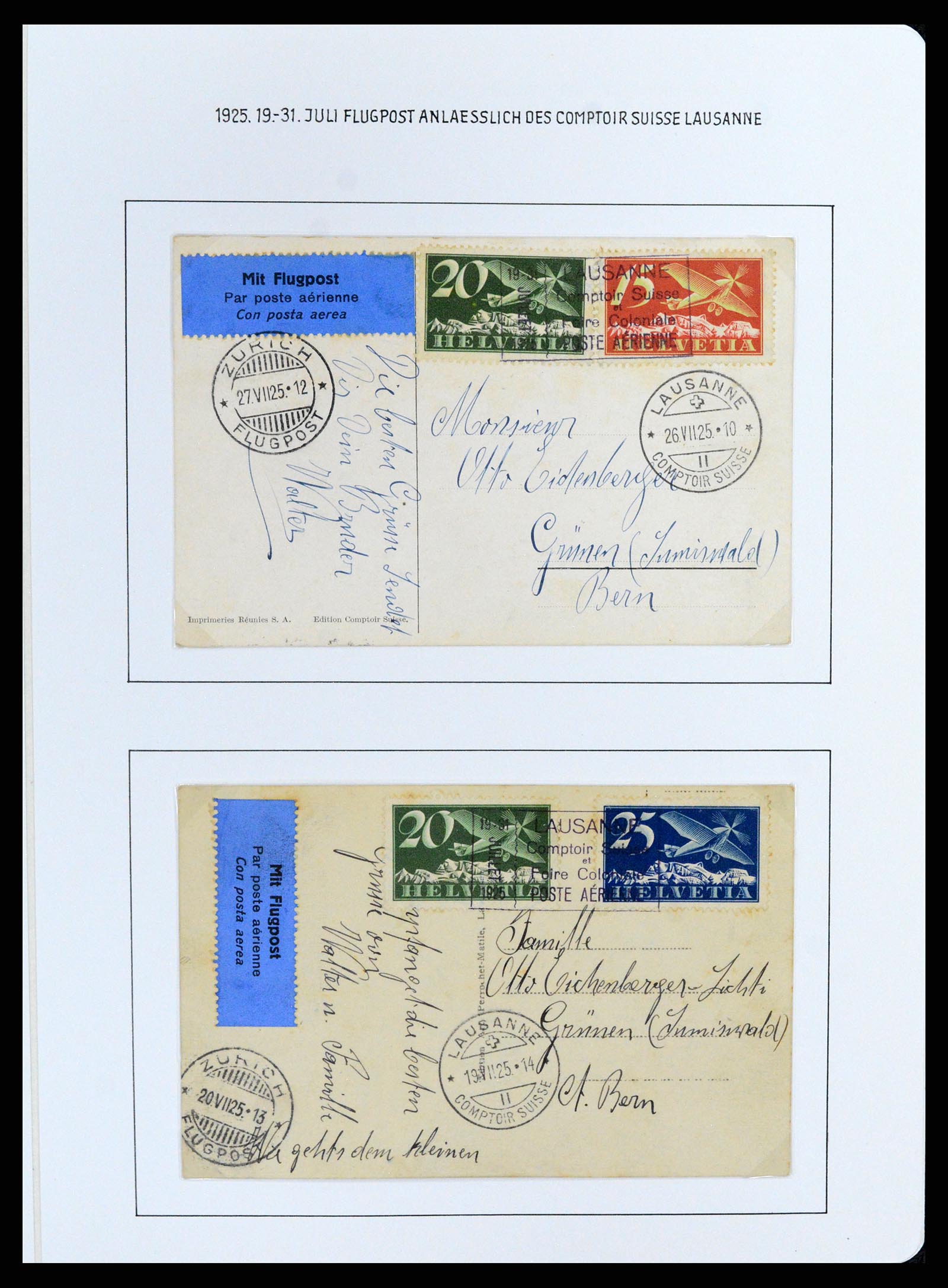37700 071 - Postzegelverzameling 37700 Zwitserland luchtpost brieven collectie 1922-1960.