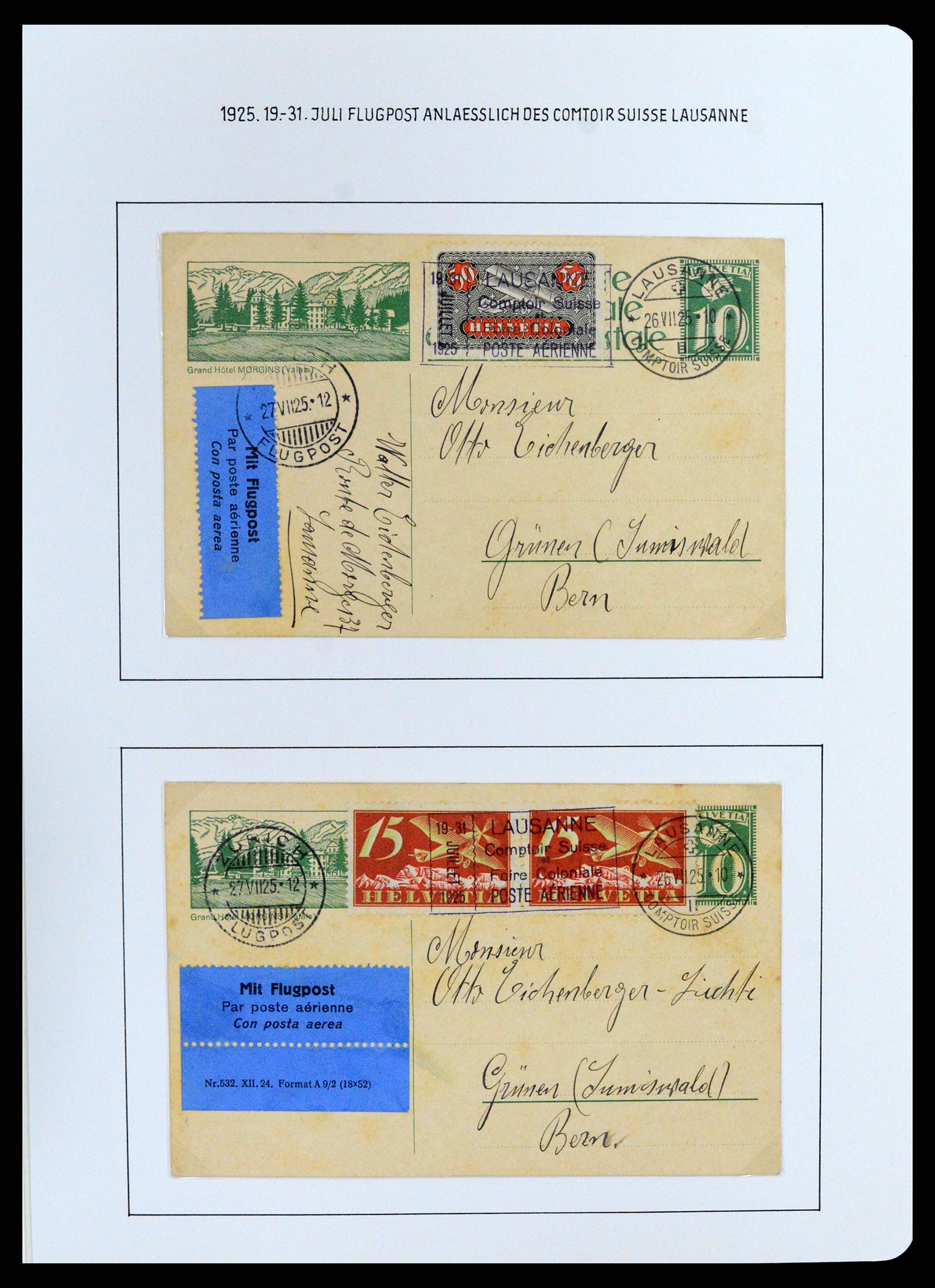 37700 073 - Postzegelverzameling 37700 Zwitserland luchtpost brieven collectie 1922-1960.