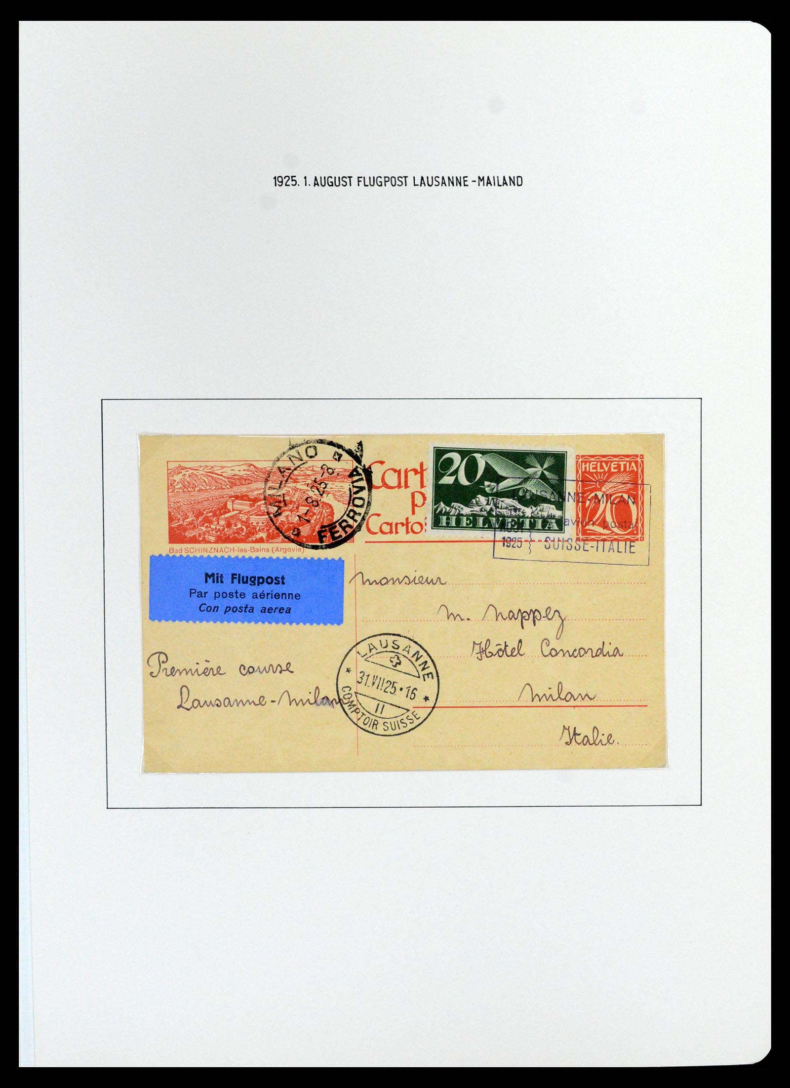 37700 074 - Postzegelverzameling 37700 Zwitserland luchtpost brieven collectie 1922-1960.