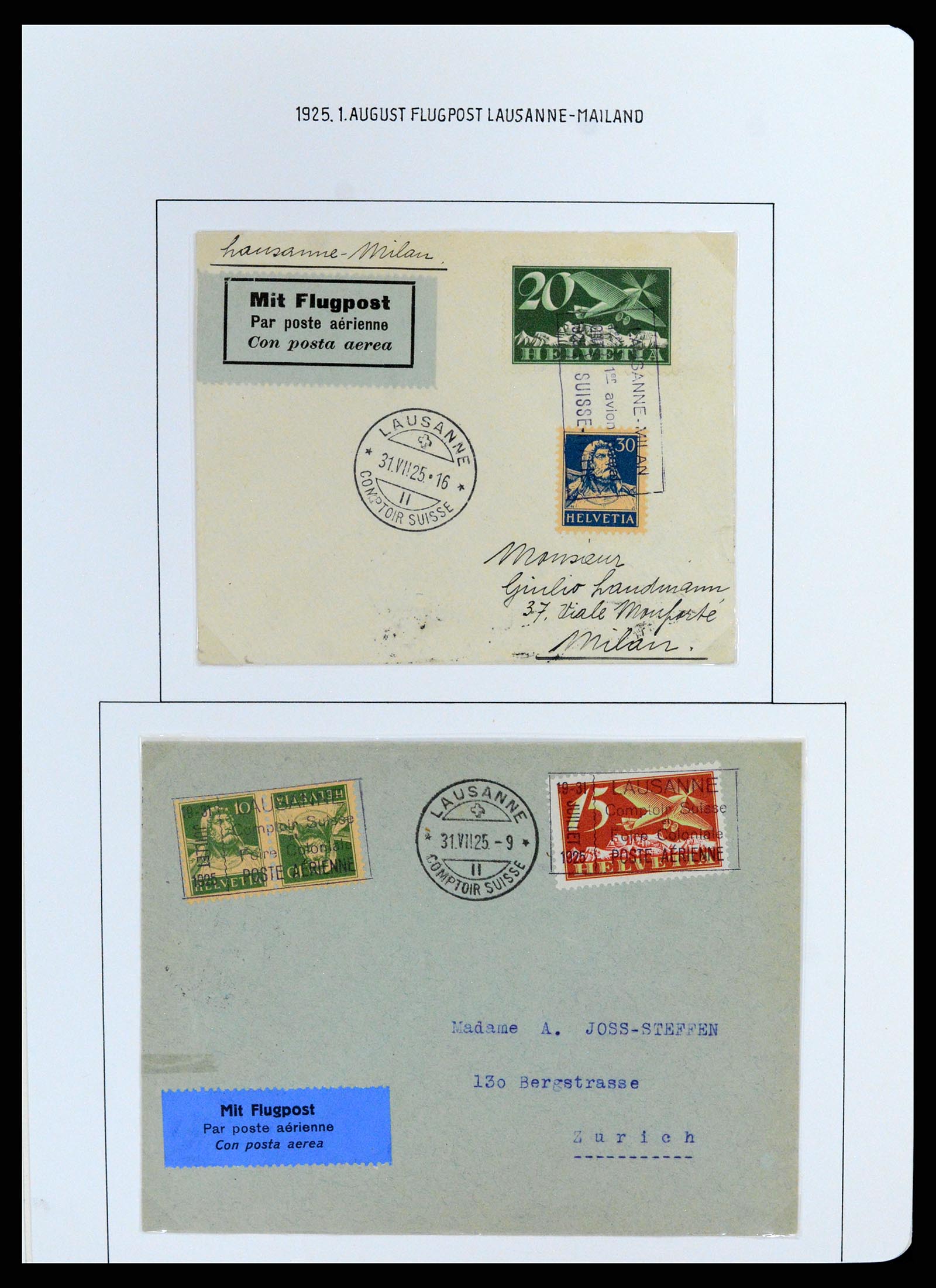 37700 075 - Postzegelverzameling 37700 Zwitserland luchtpost brieven collectie 1922-1960.