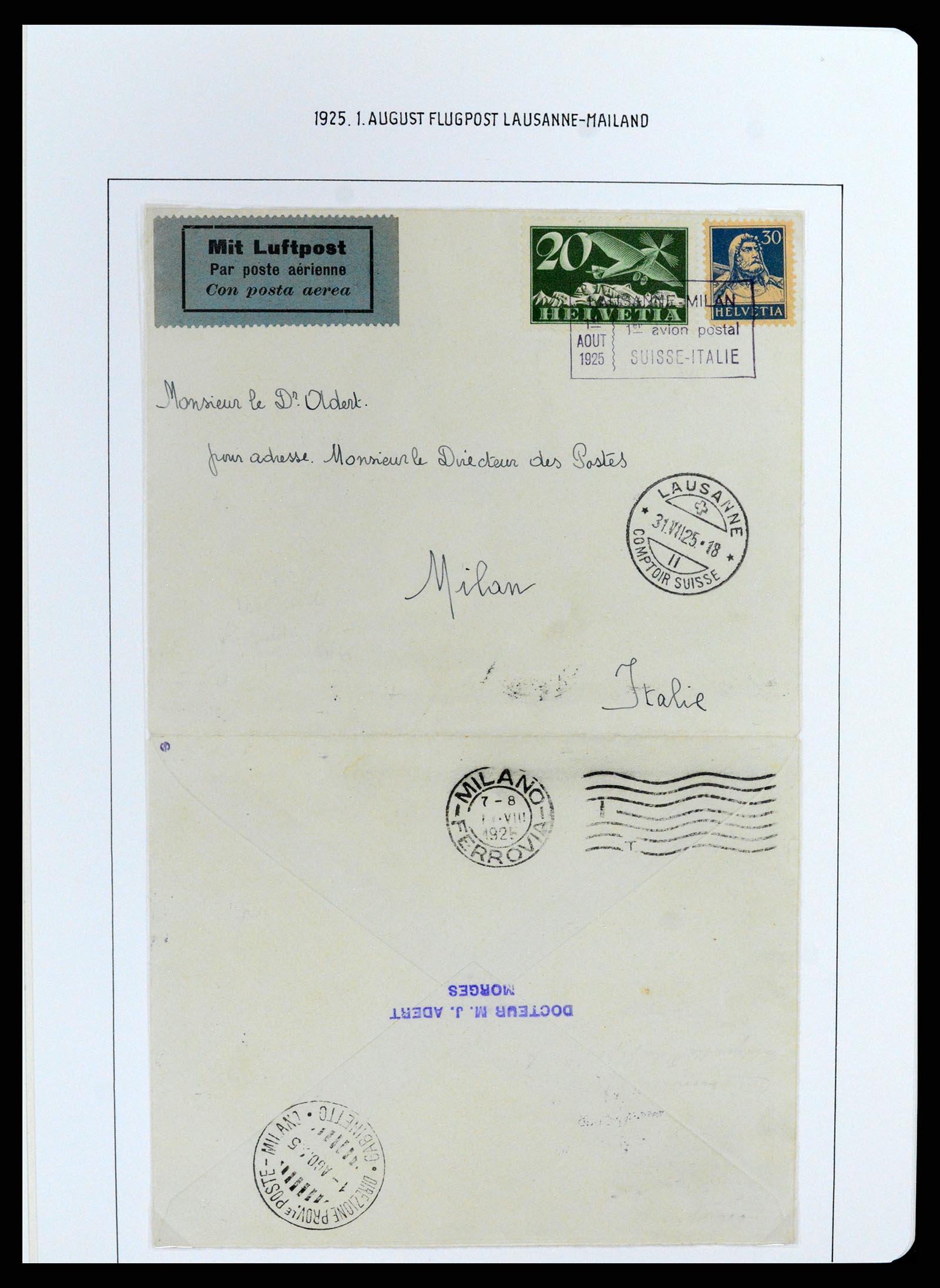 37700 077 - Postzegelverzameling 37700 Zwitserland luchtpost brieven collectie 1922-1960.