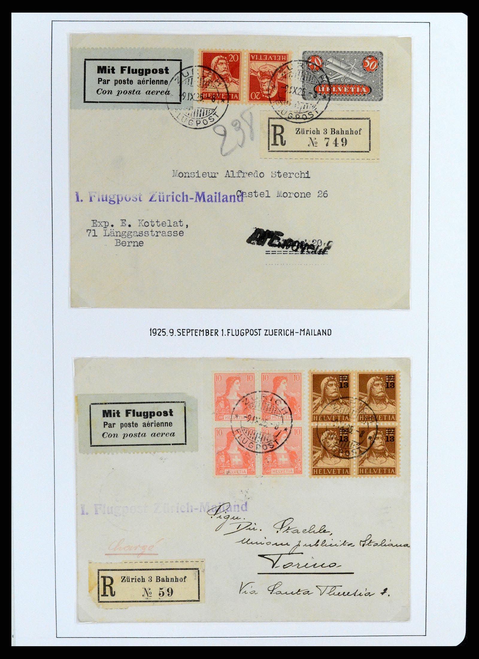 37700 082 - Postzegelverzameling 37700 Zwitserland luchtpost brieven collectie 1922-1960.