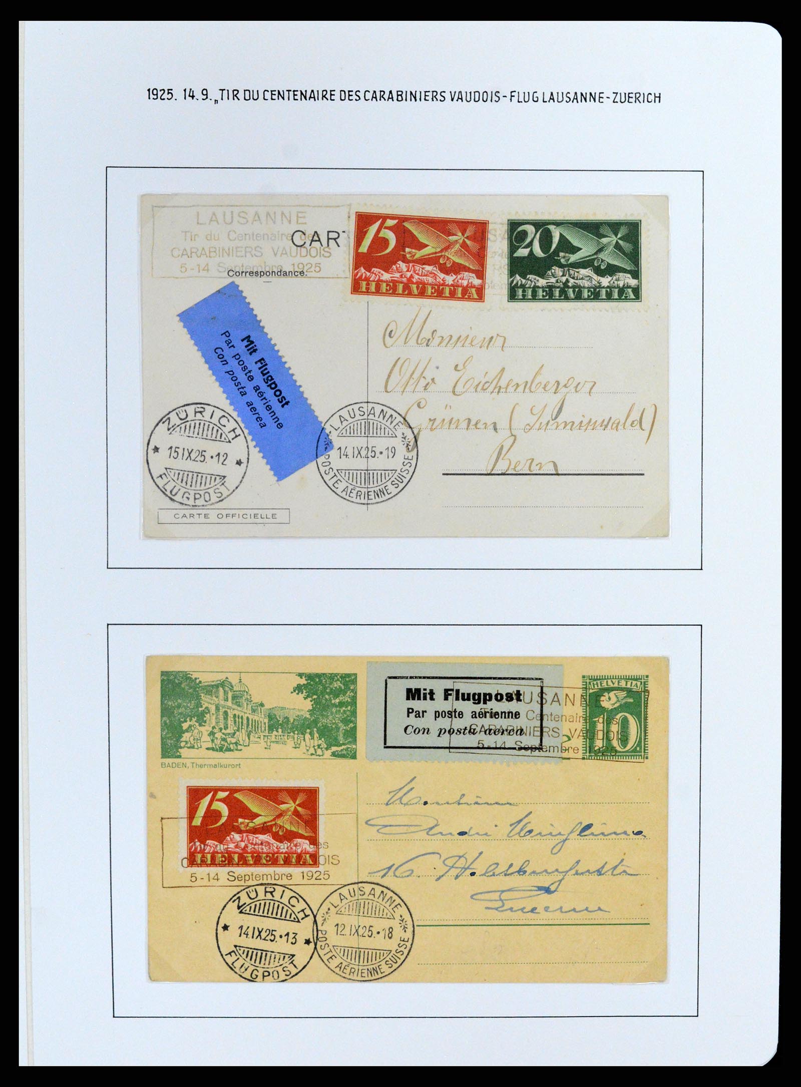 37700 087 - Postzegelverzameling 37700 Zwitserland luchtpost brieven collectie 1922-1960.