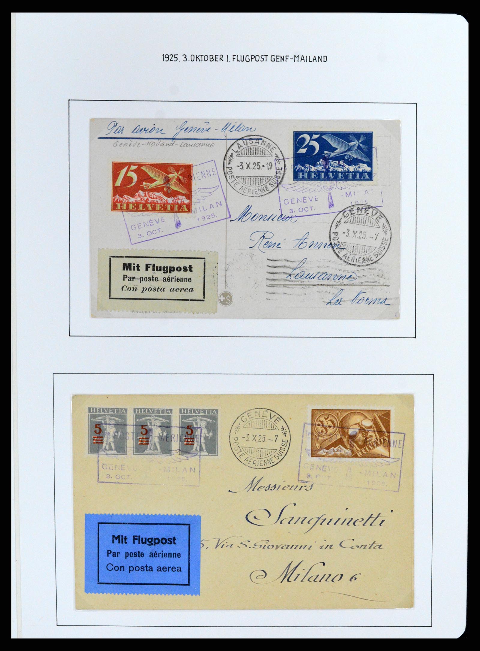 37700 088 - Postzegelverzameling 37700 Zwitserland luchtpost brieven collectie 1922-1960.