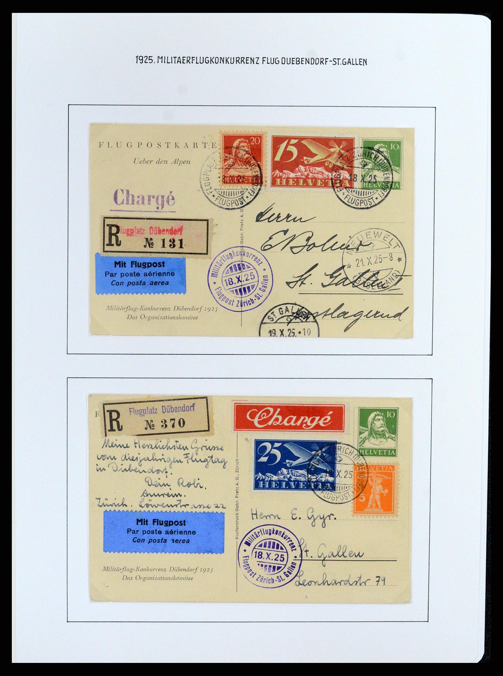 37700 095 - Postzegelverzameling 37700 Zwitserland luchtpost brieven collectie 1922-1960.