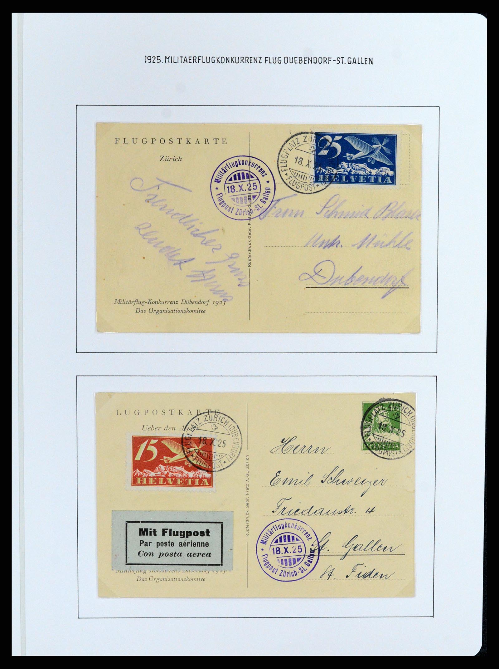 37700 096 - Postzegelverzameling 37700 Zwitserland luchtpost brieven collectie 1922-1960.